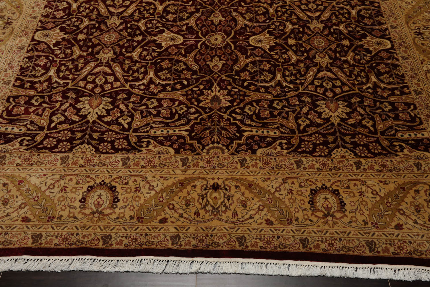 8x10 Burgundy, Light Gold, Brown Color Hand Knotted All-Over 100% Wool Traditional Oriental Rug