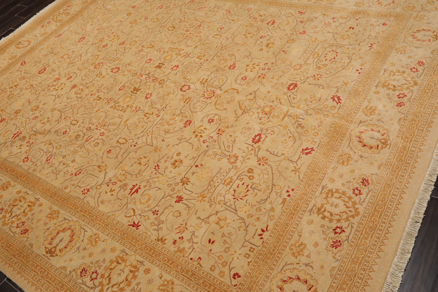 8x10 Tan, Gold, Coral Color Hand Knotted All-Over 100% Wool Traditional Oriental Rug