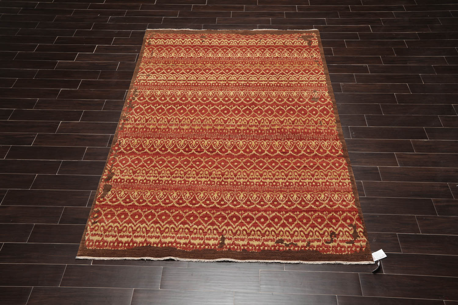 6x9 Teracotta, Light Gold, Brown Color Hand Knotted All-Over 100% Wool Traditional Oriental Rug