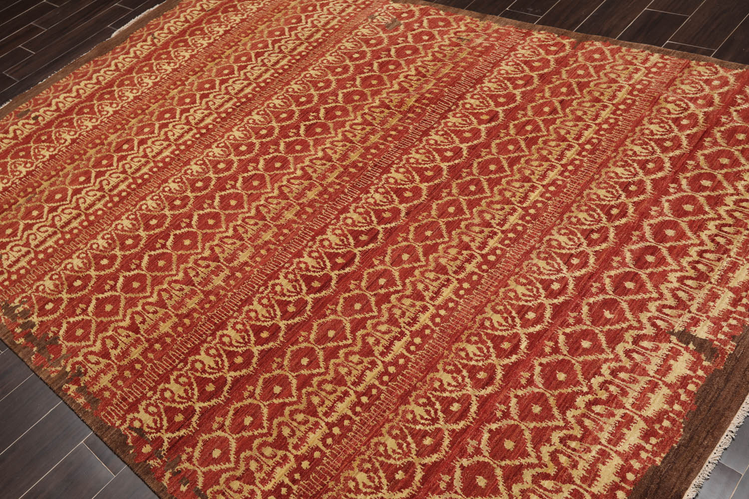 6x9 Teracotta, Light Gold, Brown Color Hand Knotted All-Over 100% Wool Traditional Oriental Rug