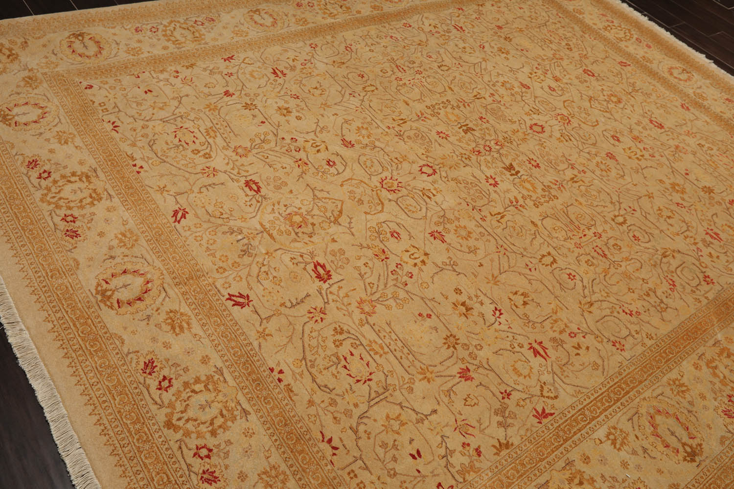 8x10 Tan, Gold, Coral Color Hand Knotted All-Over 100% Wool Traditional Oriental Rug