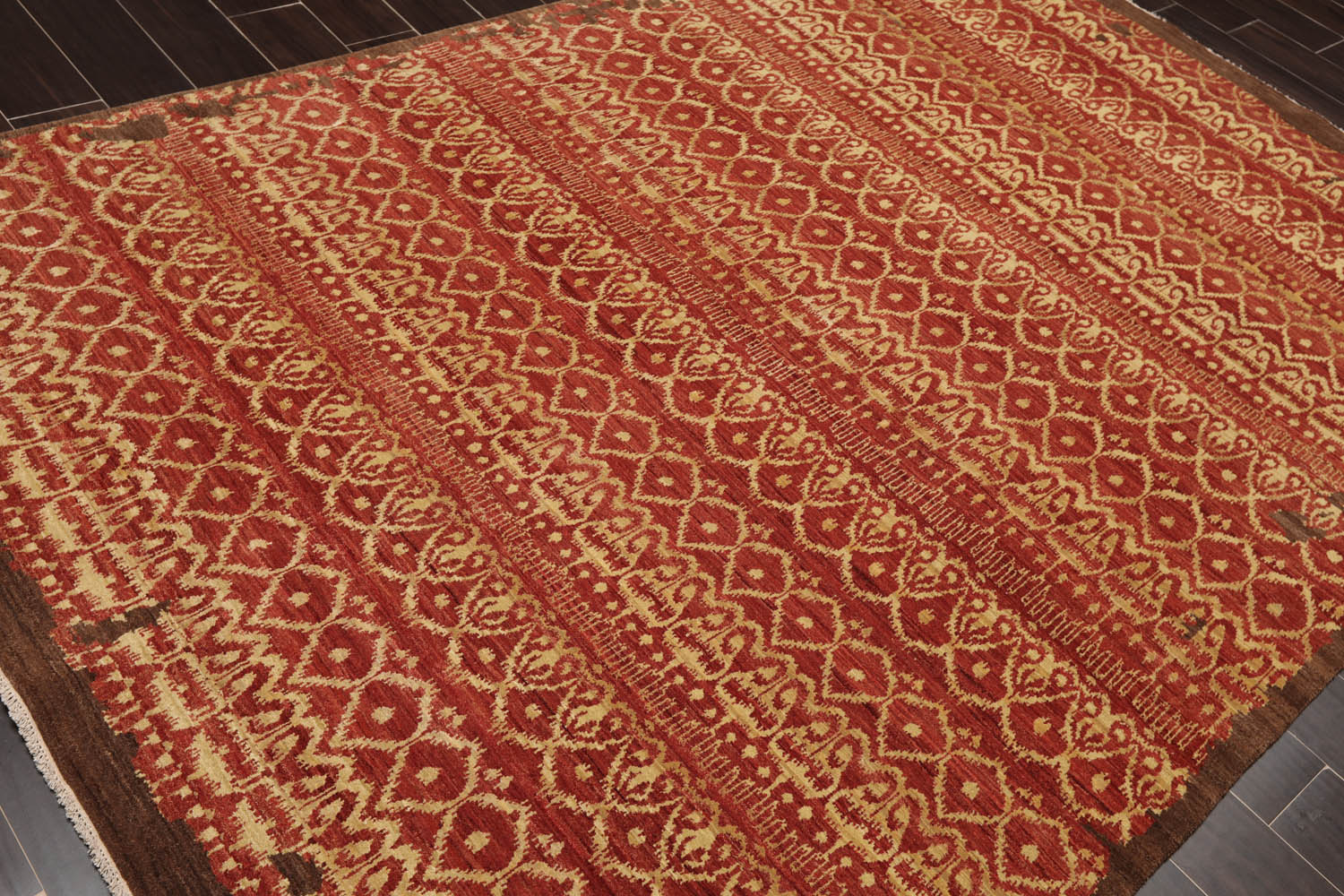 6x9 Teracotta, Light Gold, Brown Color Hand Knotted All-Over 100% Wool Traditional Oriental Rug