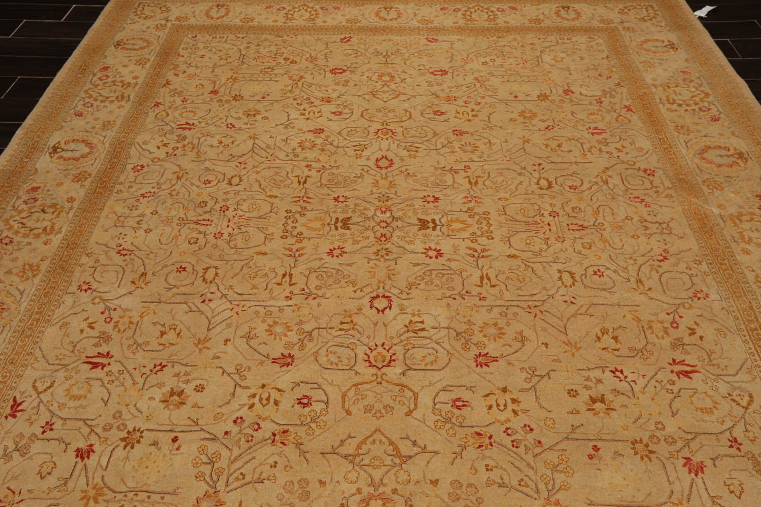 8x10 Tan, Gold, Coral Color Hand Knotted All-Over 100% Wool Traditional Oriental Rug