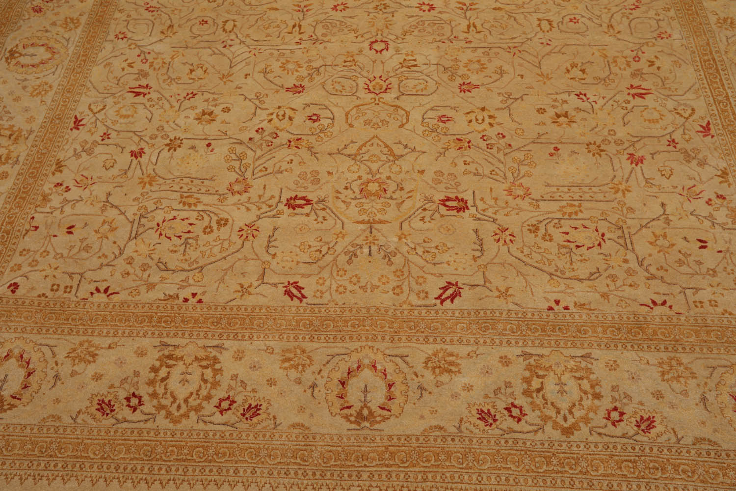 8x10 Tan, Gold, Coral Color Hand Knotted All-Over 100% Wool Traditional Oriental Rug