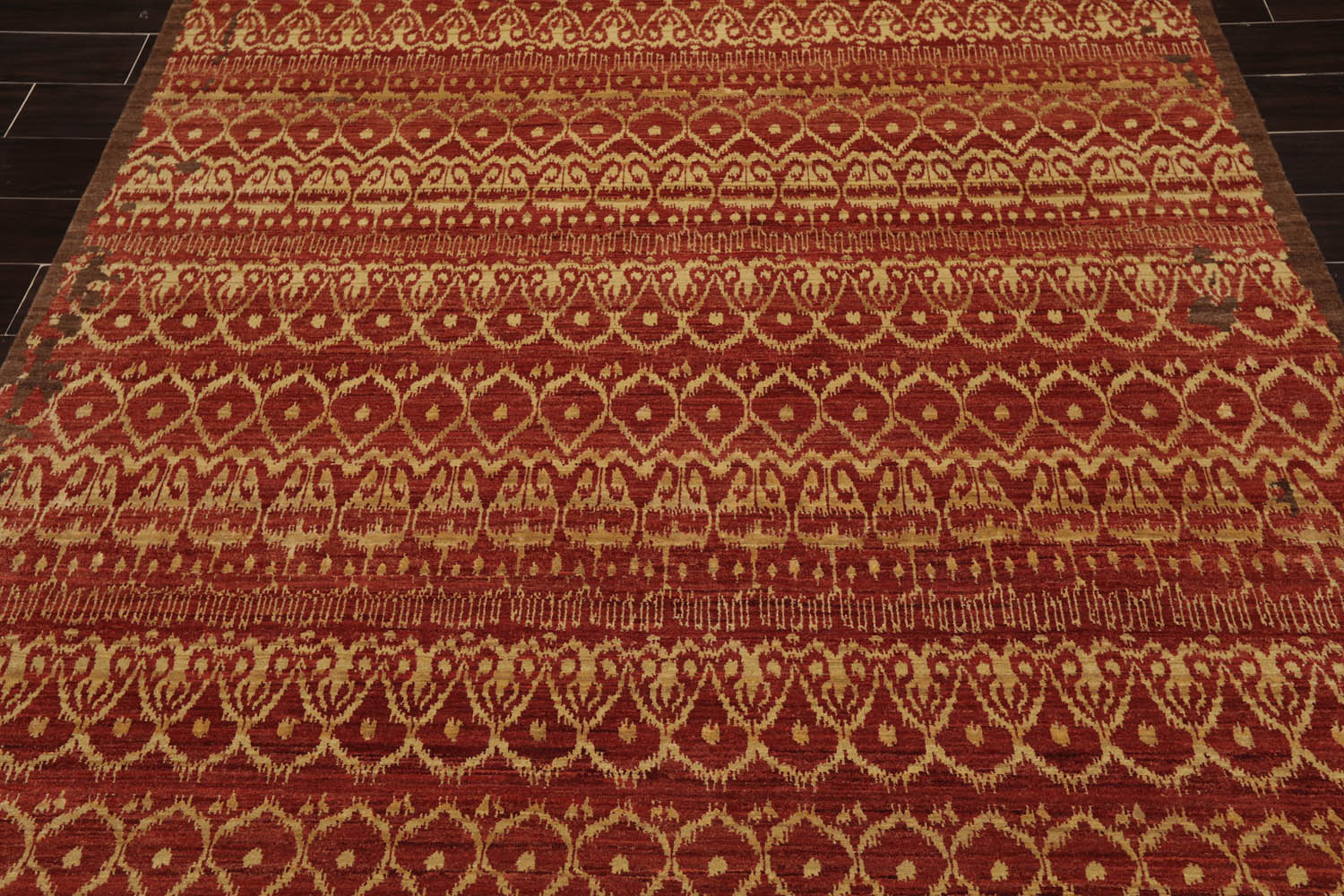 6x9 Teracotta, Light Gold, Brown Color Hand Knotted All-Over 100% Wool Traditional Oriental Rug