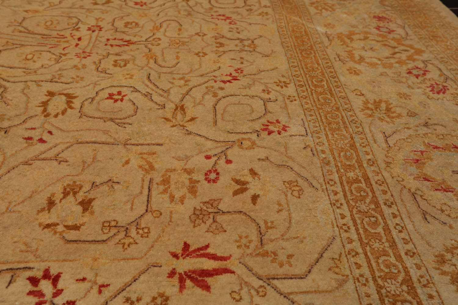 8x10 Tan, Gold, Coral Color Hand Knotted All-Over 100% Wool Traditional Oriental Rug