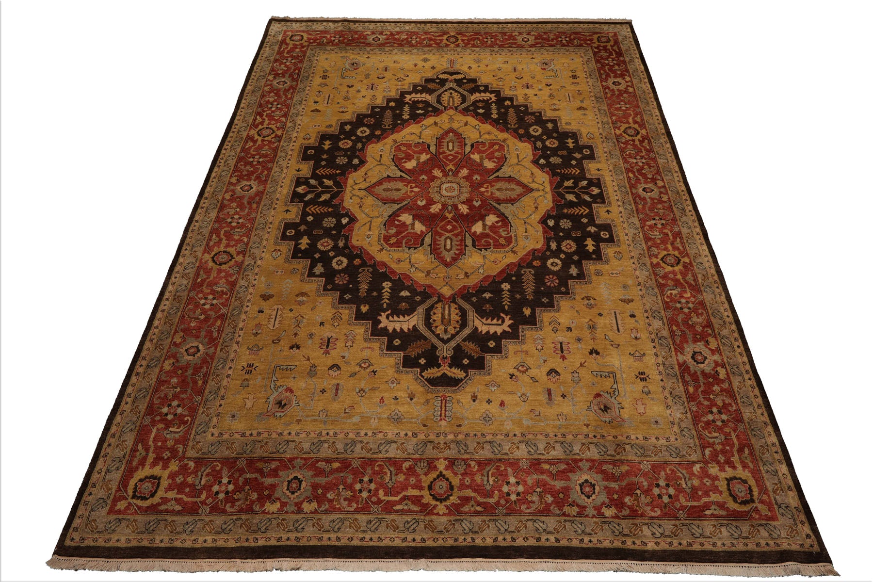 10x14 Gold, Rust, Chocolate Color Hand Knotted Peshawar Wool Traditional Oriental Rug