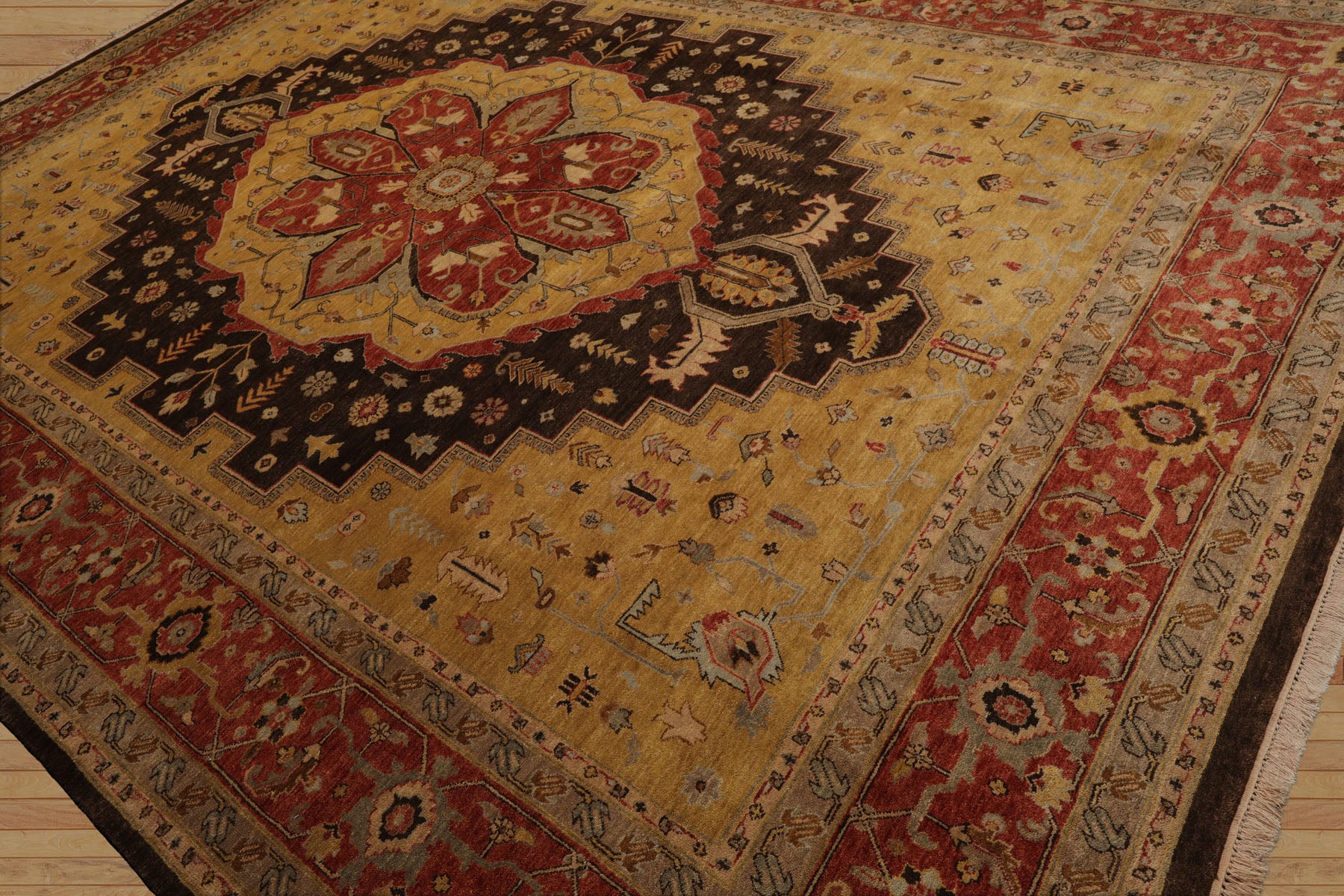 10x14 Gold, Rust, Chocolate Color Hand Knotted Peshawar Wool Traditional Oriental Rug