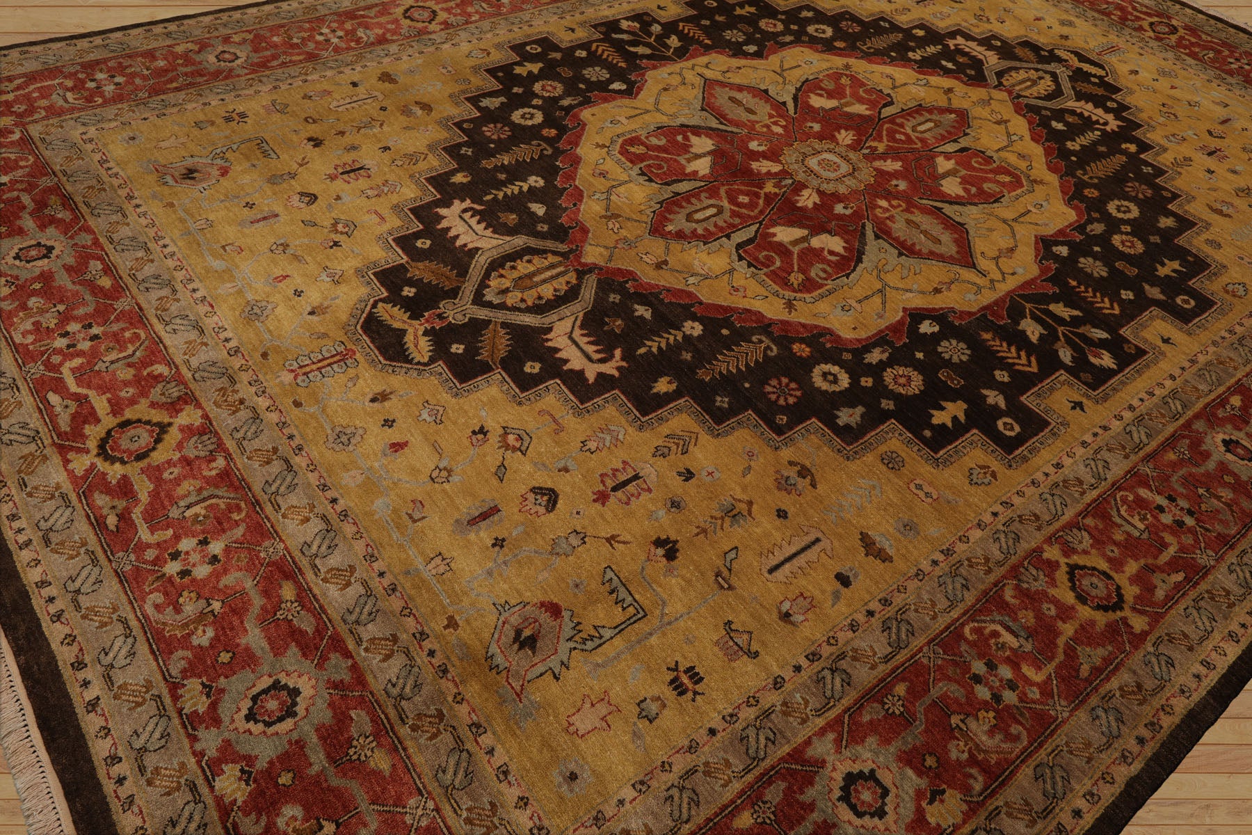 10x14 Gold, Rust, Chocolate Color Hand Knotted Peshawar Wool Traditional Oriental Rug