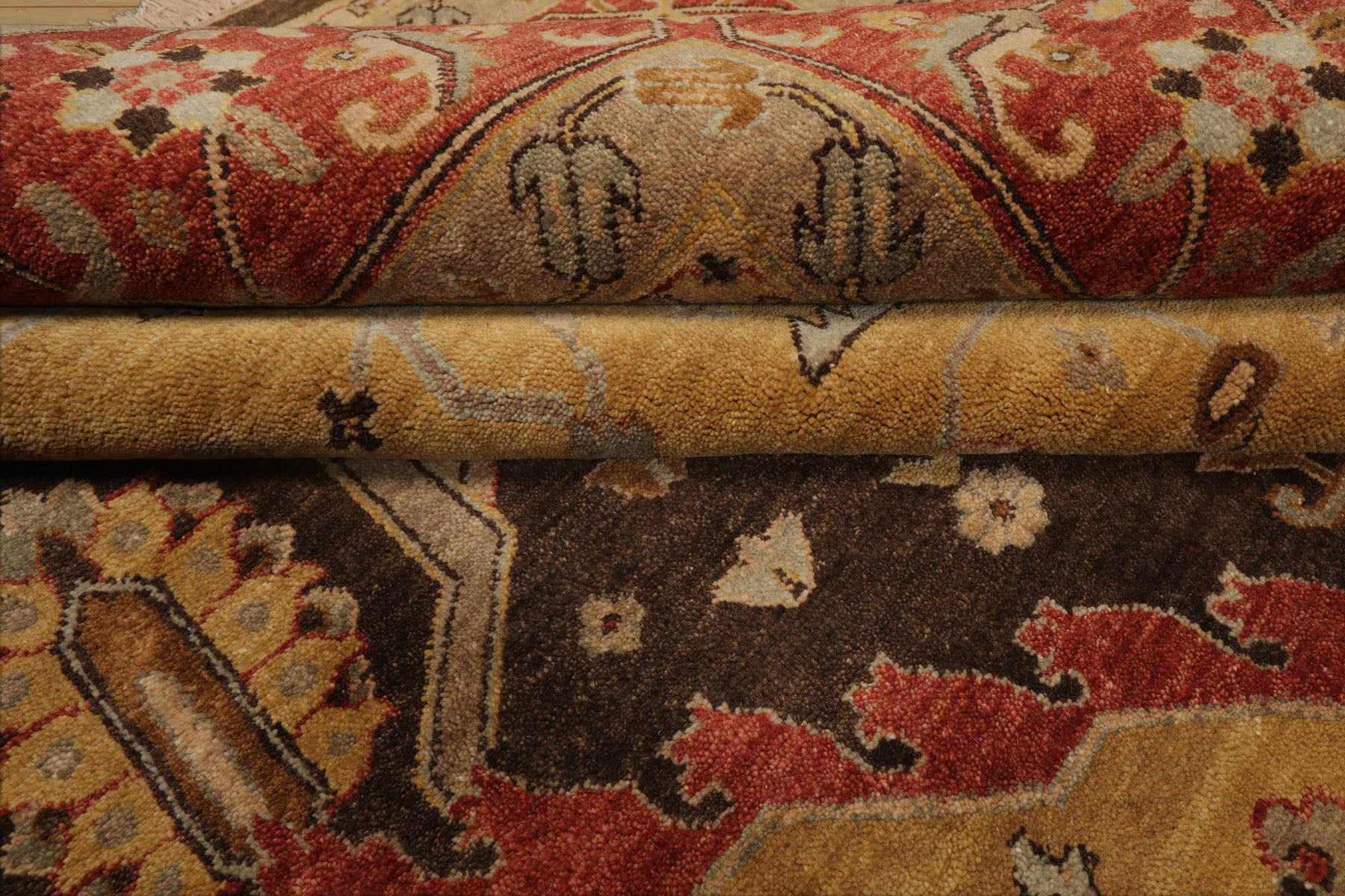 10x14 Gold, Rust, Chocolate Color Hand Knotted Peshawar Wool Traditional Oriental Rug