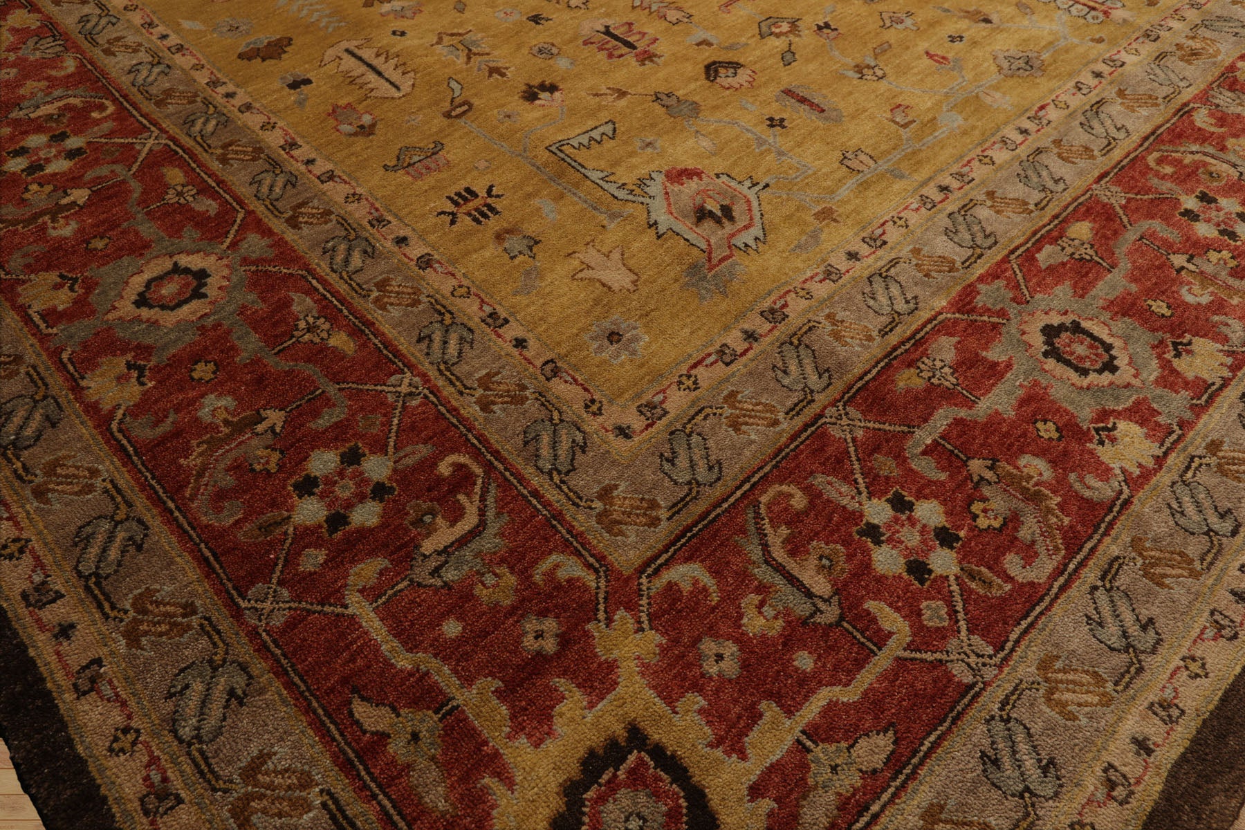 10x14 Gold, Rust, Chocolate Color Hand Knotted Peshawar Wool Traditional Oriental Rug