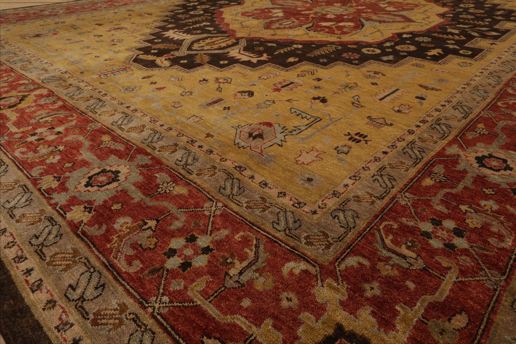 10x14 Gold, Rust, Chocolate Color Hand Knotted Peshawar Wool Traditional Oriental Rug