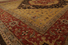 10x14 Gold, Rust, Chocolate Color Hand Knotted Peshawar Wool Traditional Oriental Rug