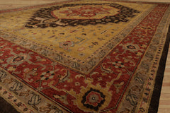 10x14 Gold, Rust, Chocolate Color Hand Knotted Peshawar Wool Traditional Oriental Rug