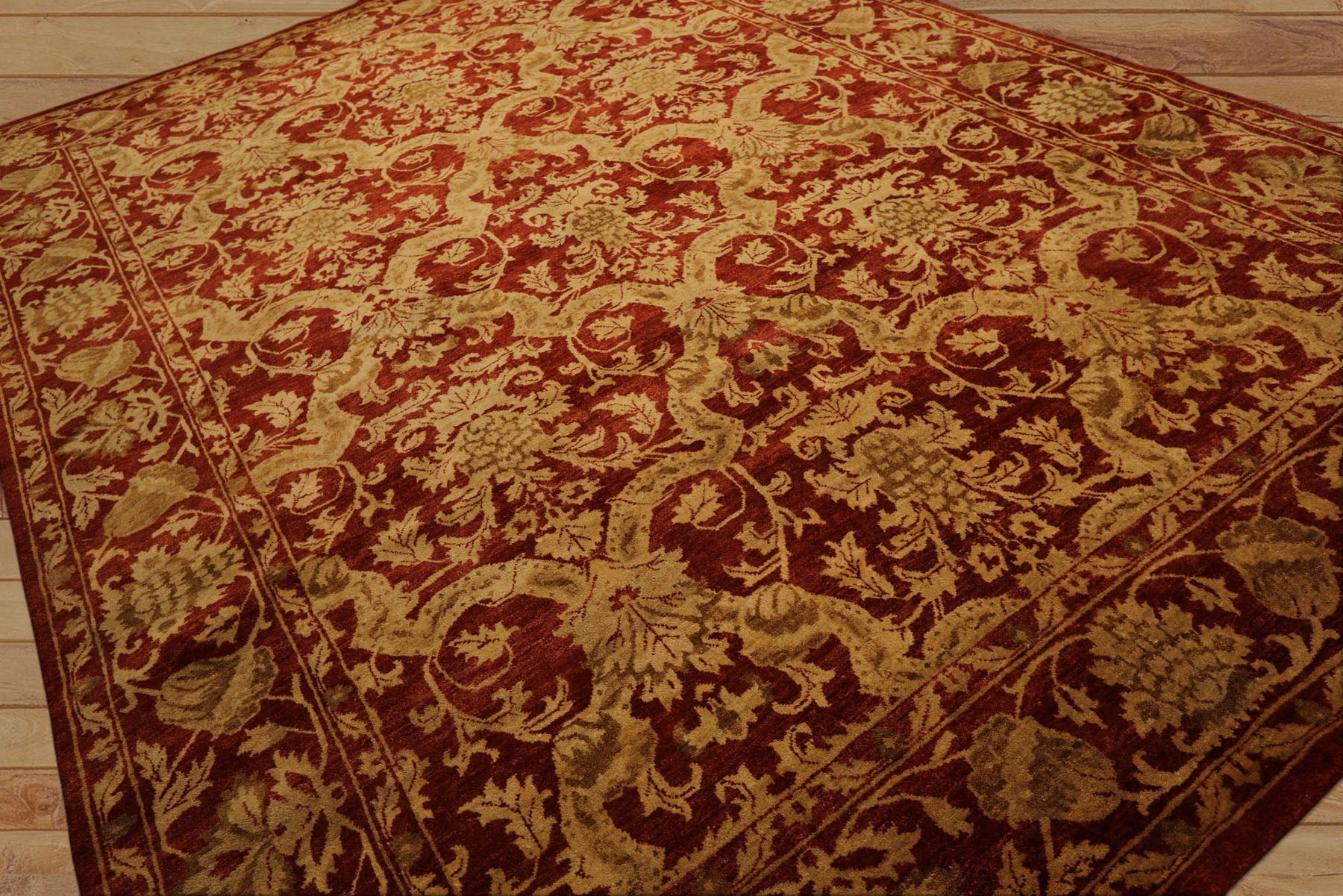9x12 Burnt Orange, Gold, Olive Color Hand Knotted Jaipur Wool Transitional Oriental Rug