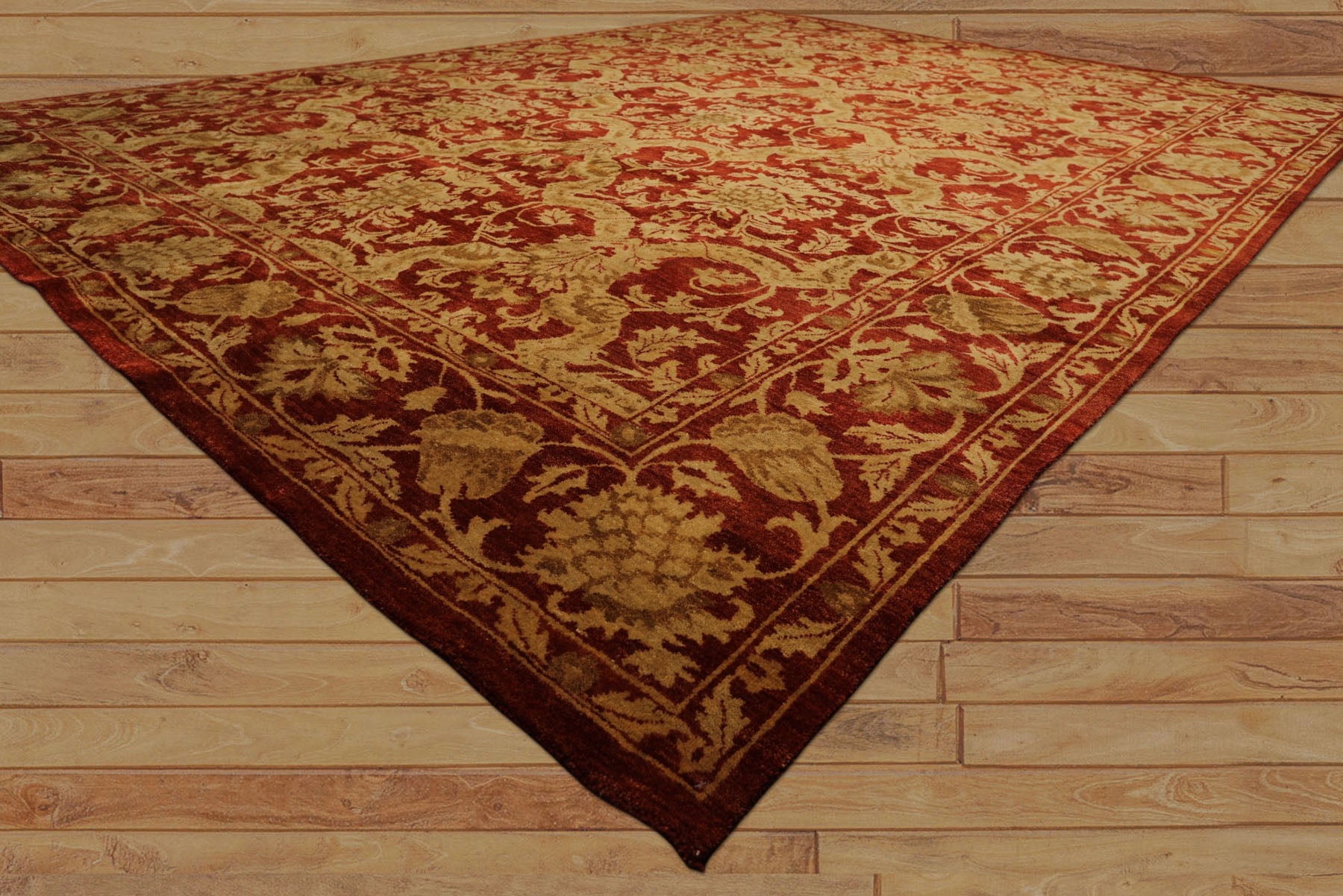 9x12 Burnt Orange, Gold, Olive Color Hand Knotted Jaipur Wool Transitional Oriental Rug