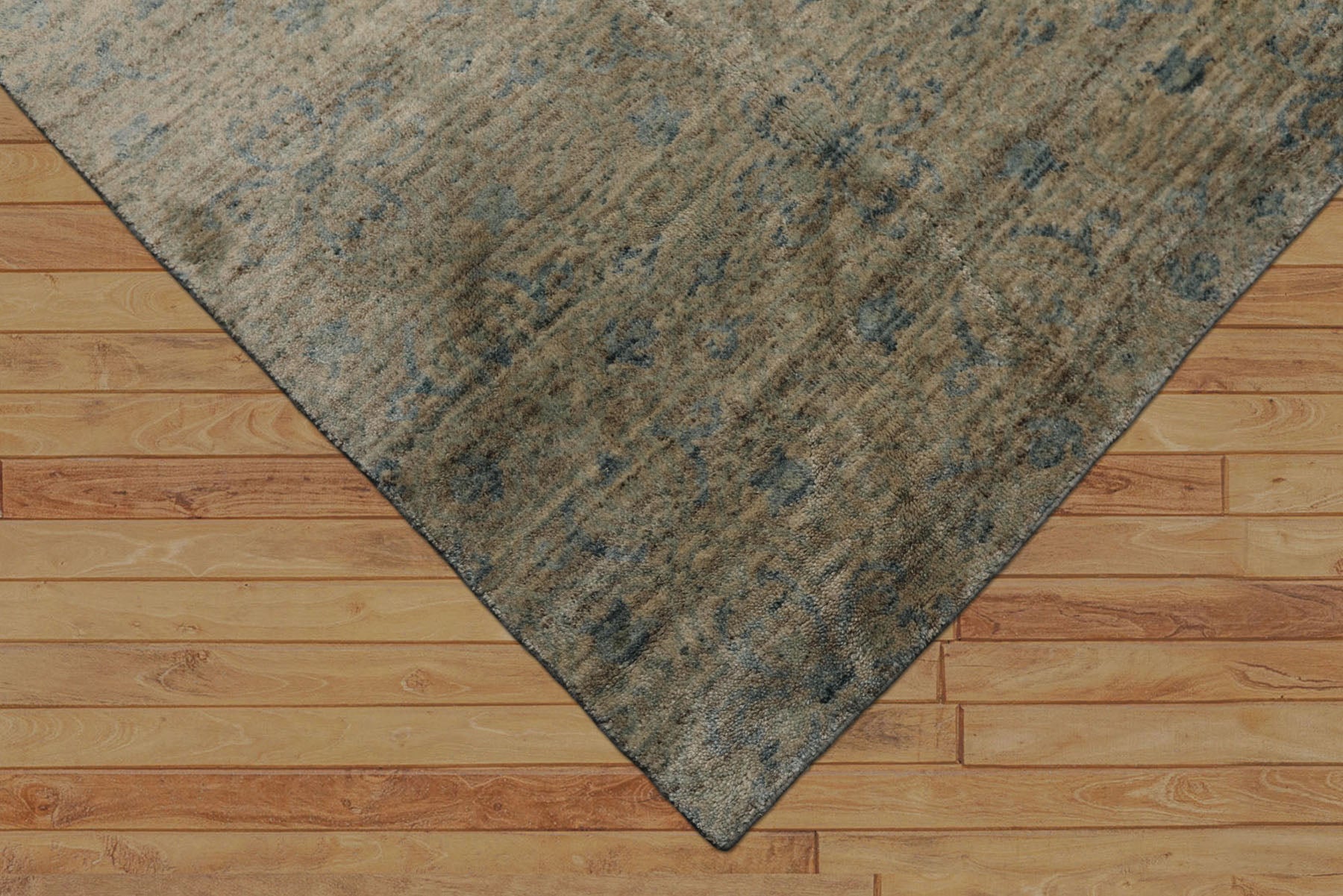 8x10 Silver, Gray, Aqua Color Hand Loomed  Wool & Bamboo Silk Transitional Oriental Rug