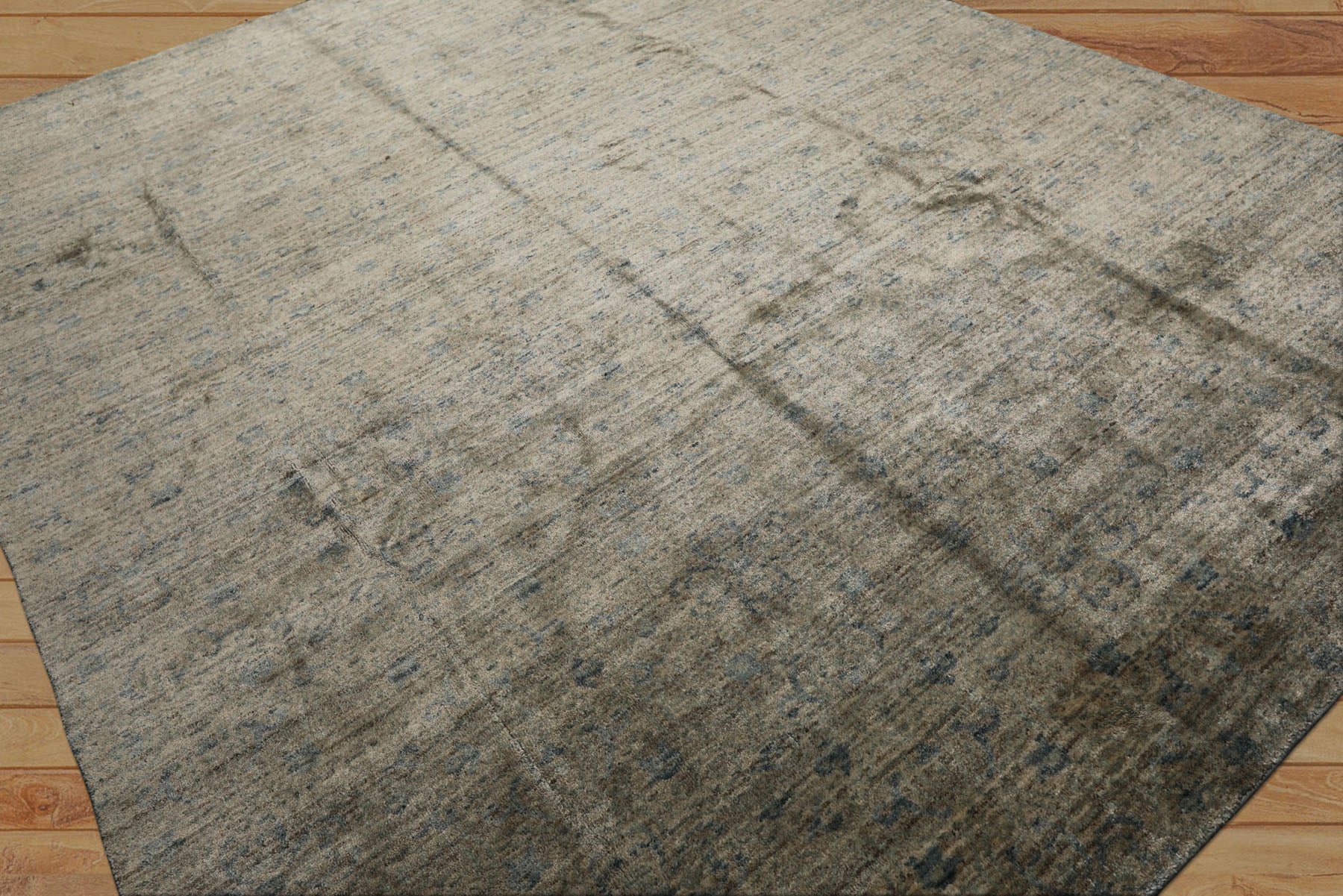 8x10 Silver, Gray, Aqua Color Hand Loomed  Wool & Bamboo Silk Transitional Oriental Rug