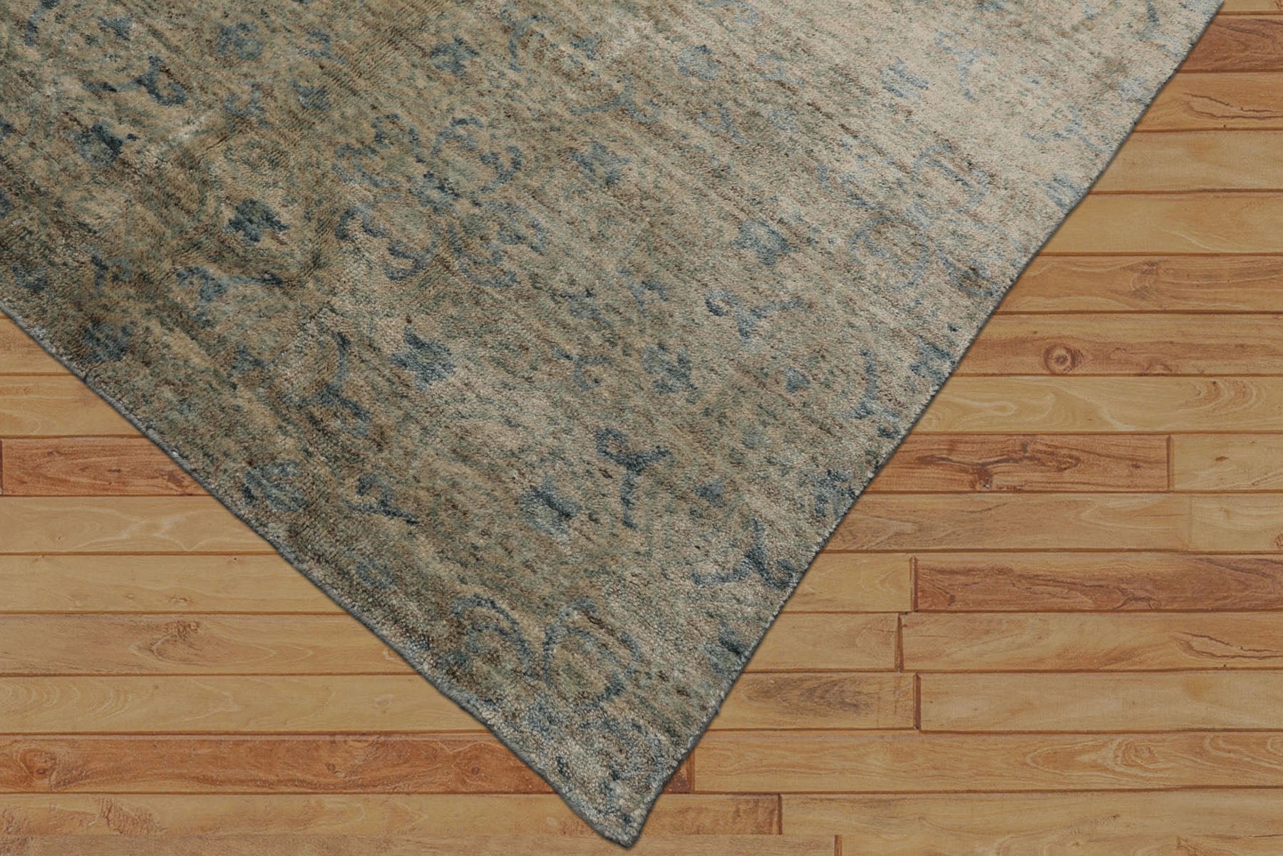 8x10 Silver, Gray, Aqua Color Hand Loomed  Wool & Bamboo Silk Transitional Oriental Rug