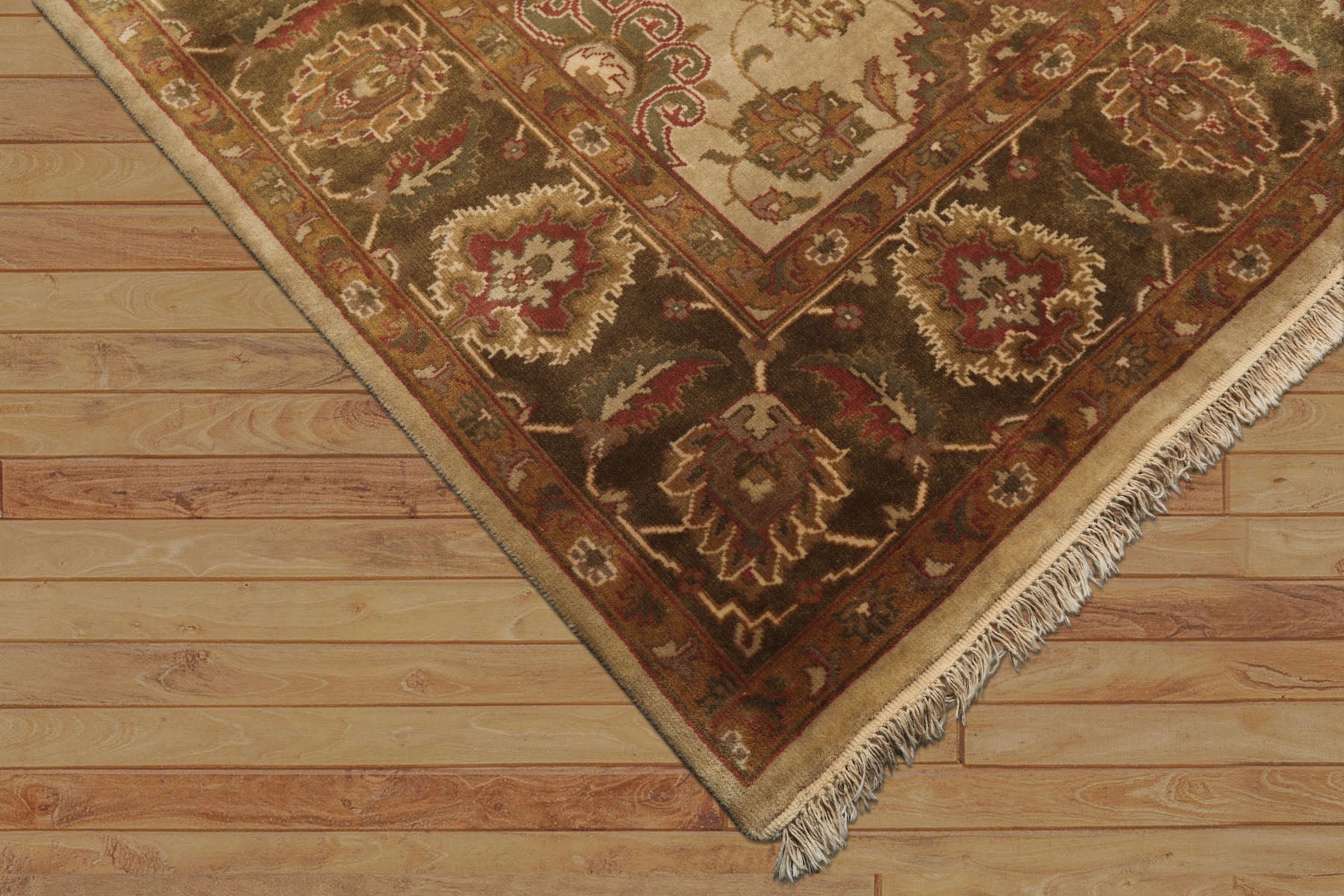 8x10 Beige, Green, Rose Color Hand Knotted Agra Wool Traditional Oriental Rug