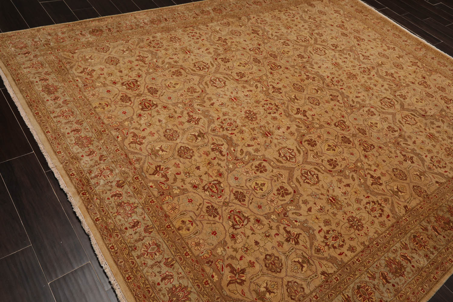 8x10 Tan, Brown, Coral Color Hand Knotted All-Over 100% Wool Traditional Oriental Rug