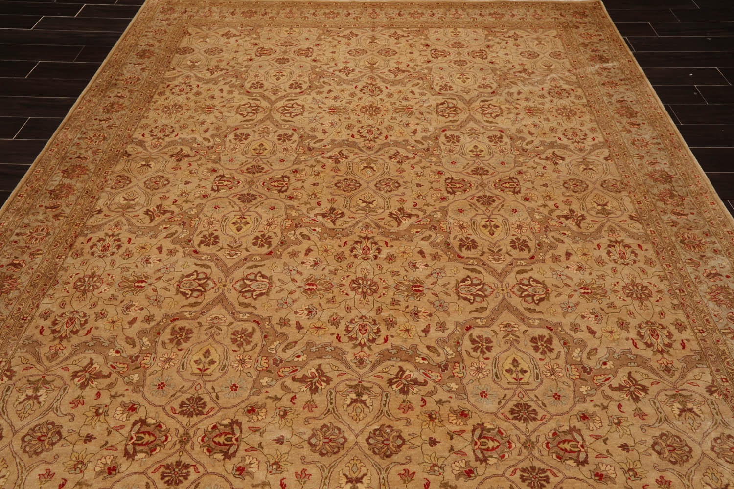8x10 Tan, Brown, Coral Color Hand Knotted All-Over 100% Wool Traditional Oriental Rug