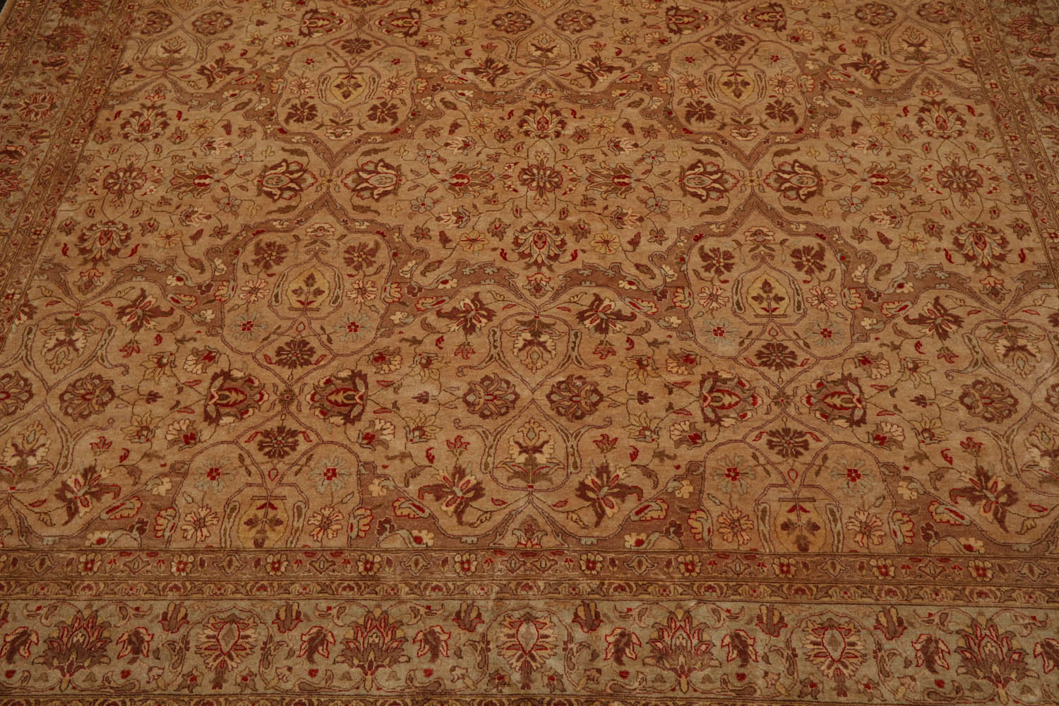 8x10 Tan, Brown, Coral Color Hand Knotted All-Over 100% Wool Traditional Oriental Rug