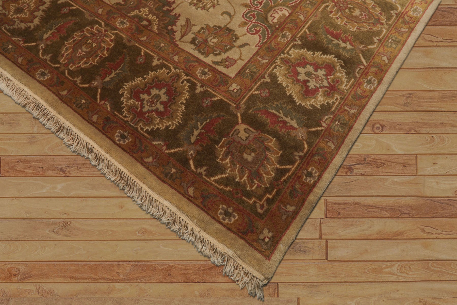 8x10 Beige, Green, Rose Color Hand Knotted Agra Wool Traditional Oriental Rug