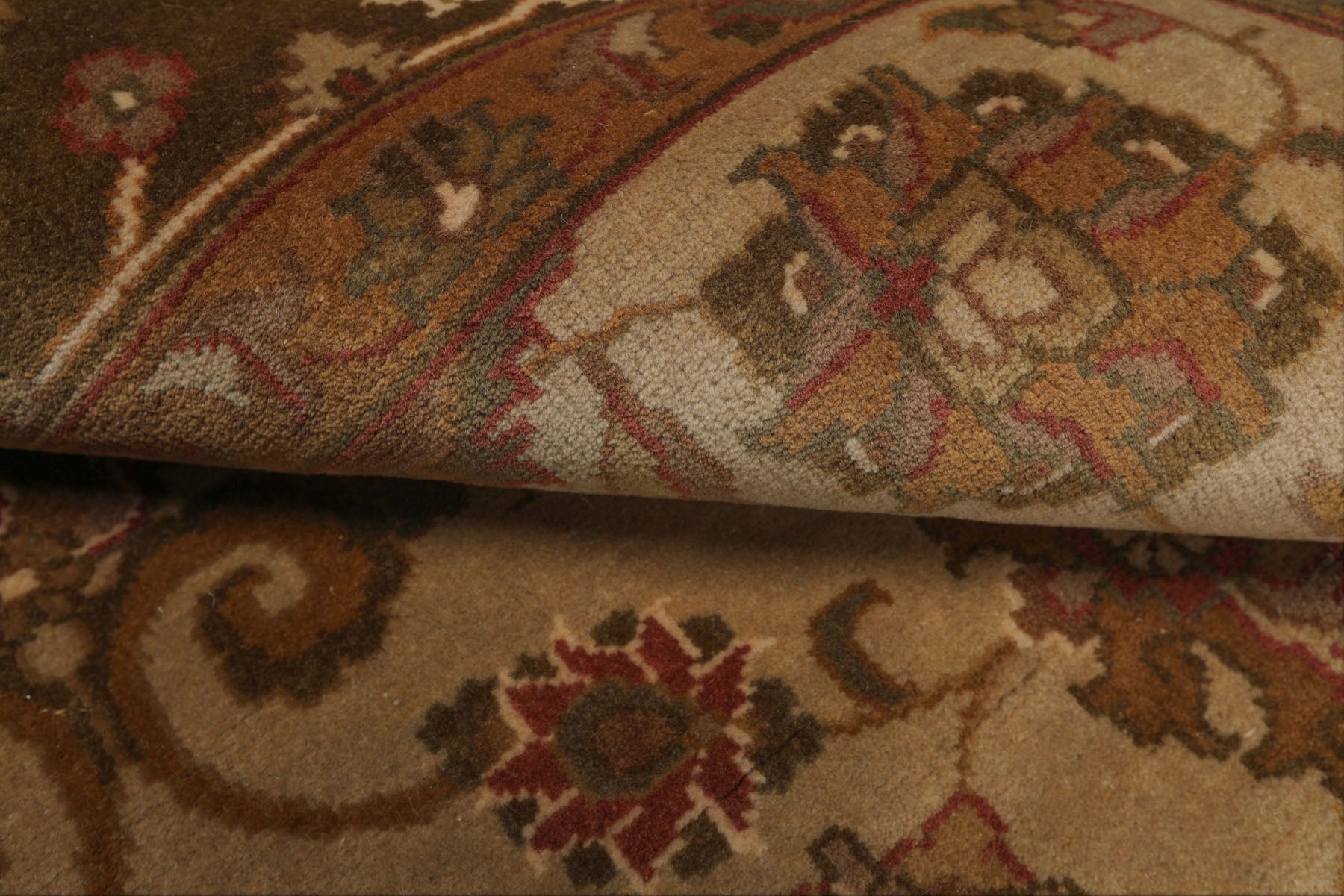 8x10 Beige, Green, Rose Color Hand Knotted Agra Wool Traditional Oriental Rug