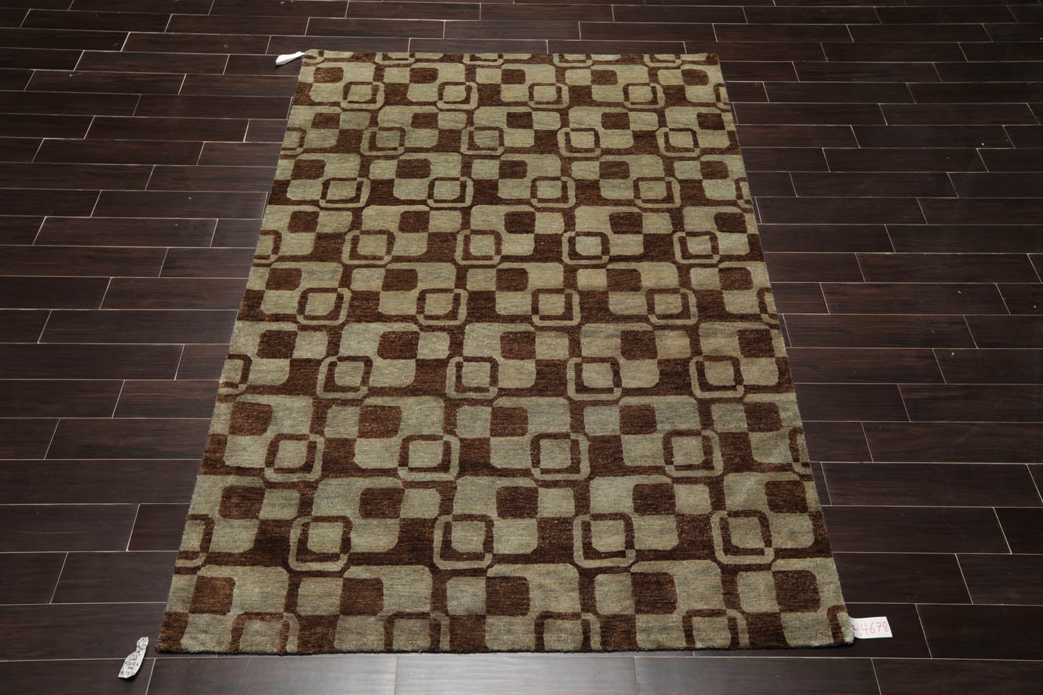 6x9 Aqua, Brown, Color Hand Knotted All-Over 100% Wool Modern Oriental Rug