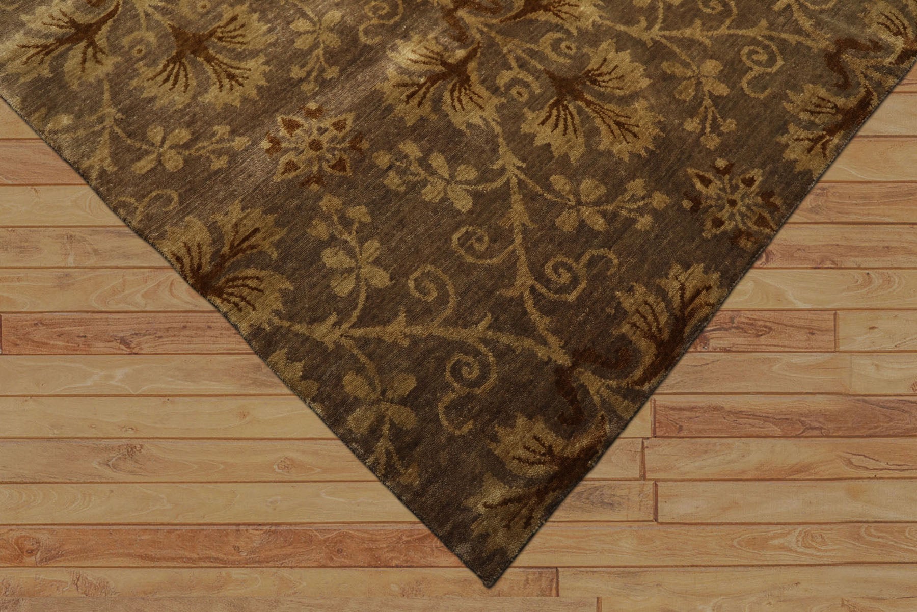 9x12 Taupe, Brown, Gold Color Hand Knotted Tibetan Wool Transitional Oriental Rug