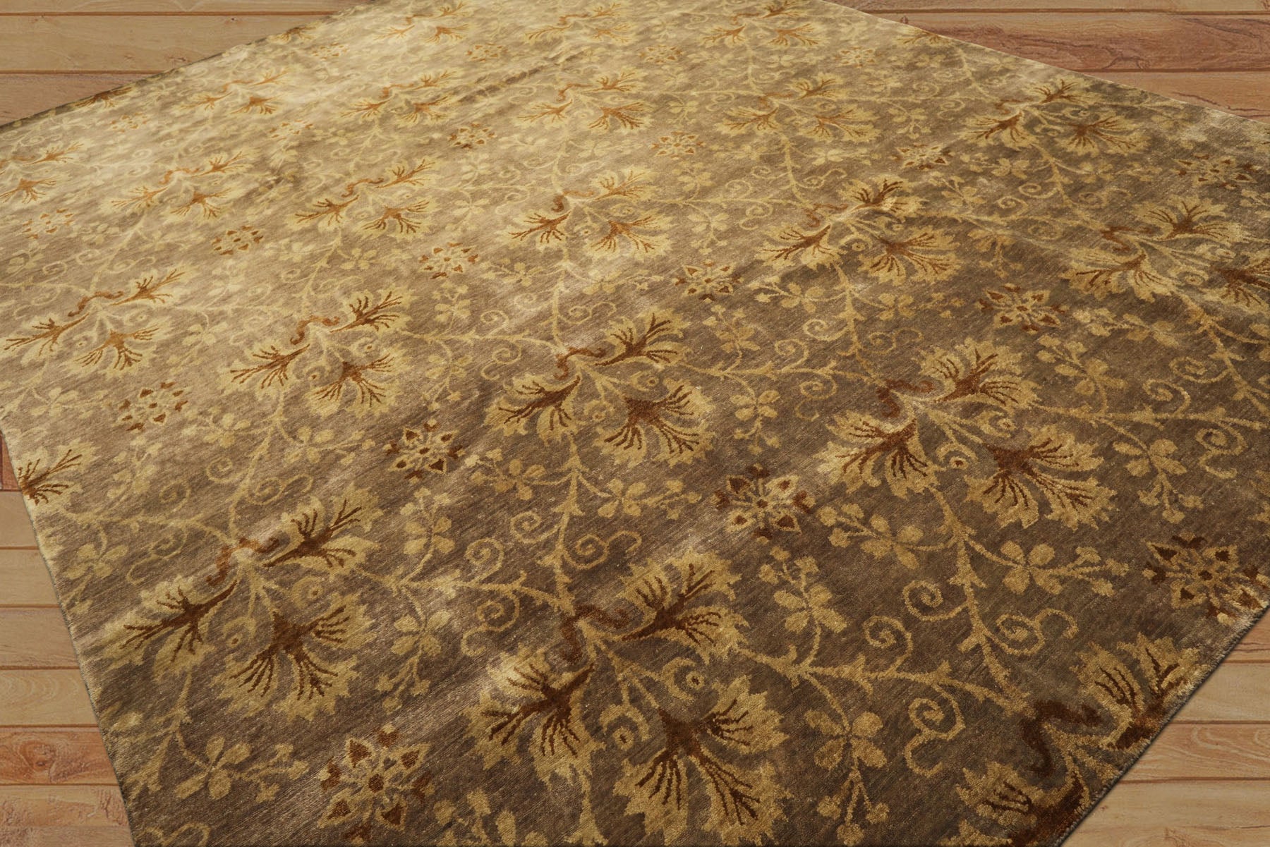 9x12 Taupe, Brown, Gold Color Hand Knotted Tibetan Wool Transitional Oriental Rug