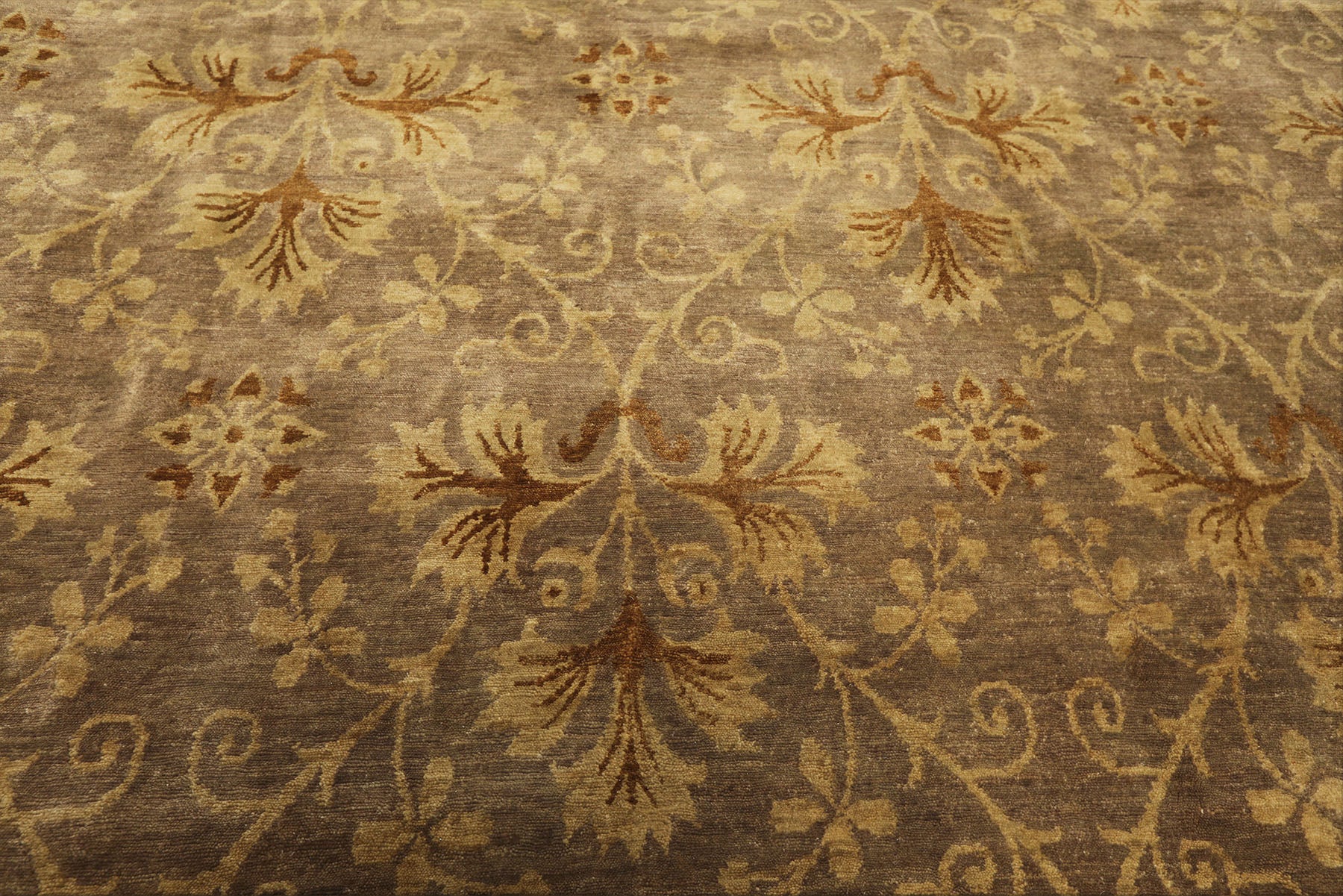 9x12 Taupe, Brown, Gold Color Hand Knotted Tibetan Wool Transitional Oriental Rug