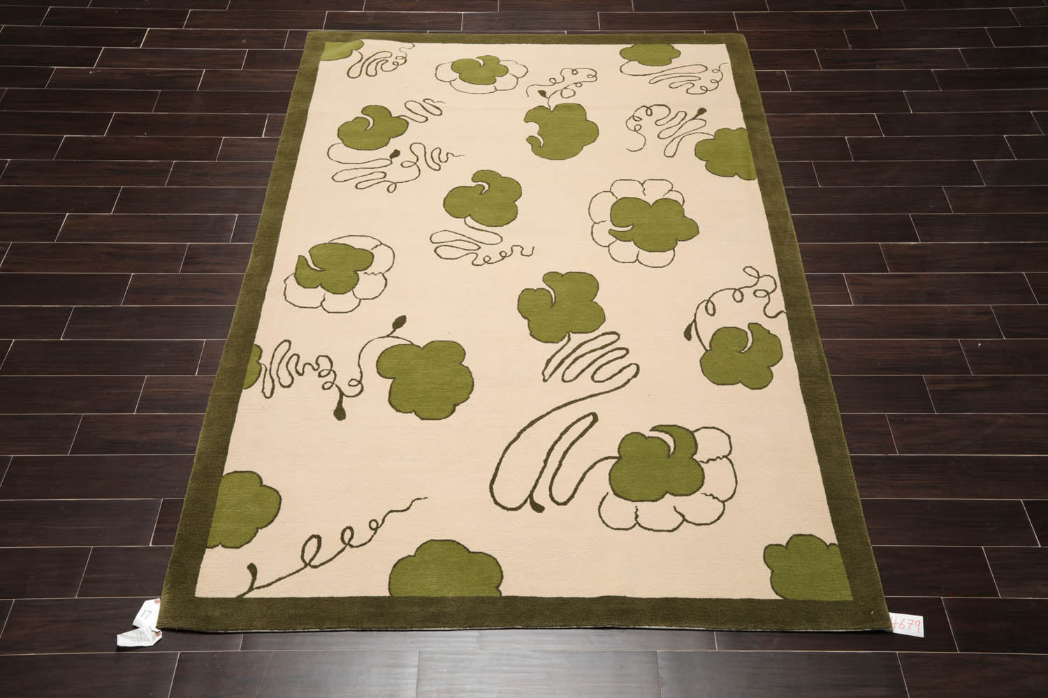 6x9 Beige, Green, Color Hand Knotted All-Over 100% Wool Modern Oriental Rug