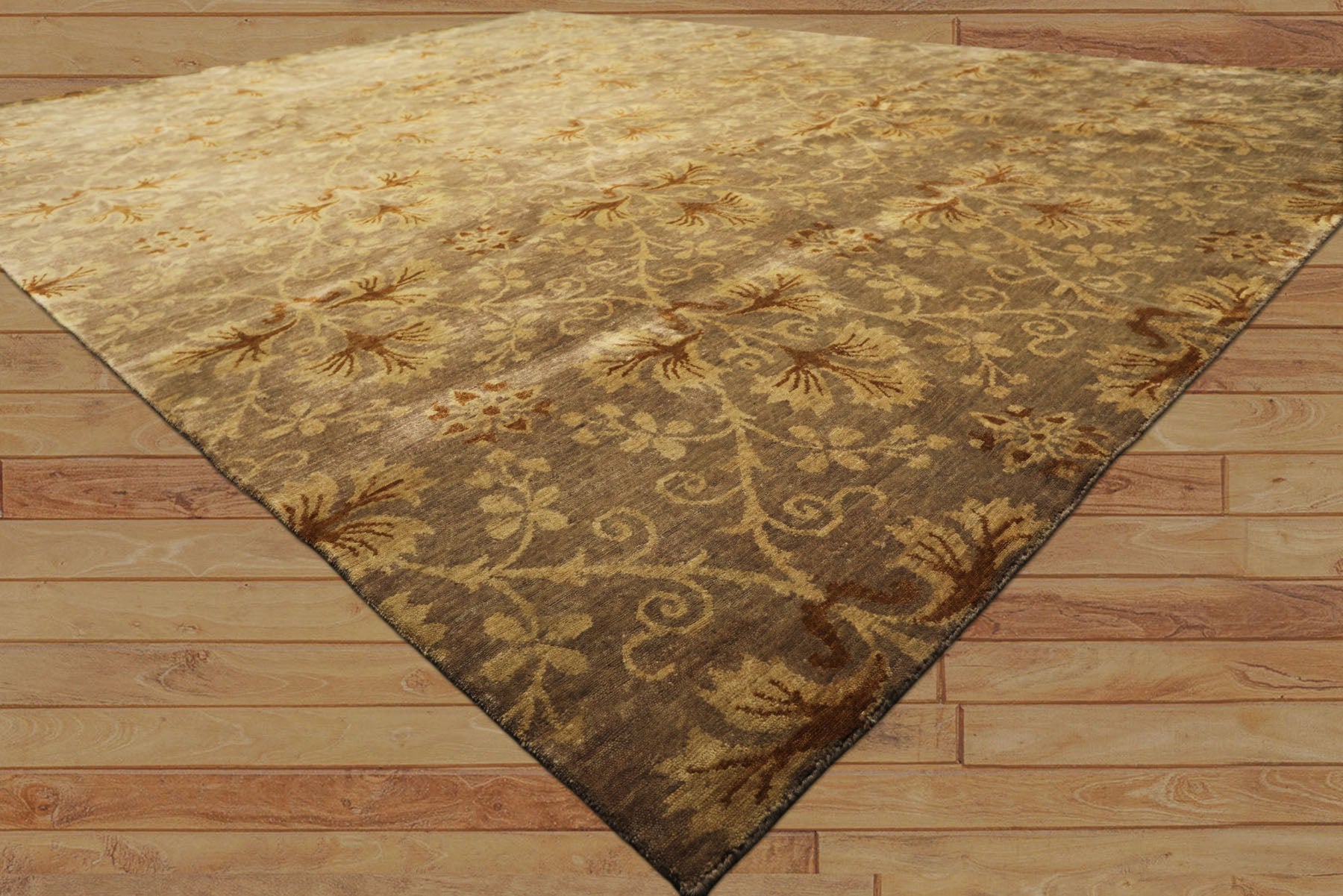 9x12 Taupe, Brown, Gold Color Hand Knotted Tibetan Wool Transitional Oriental Rug