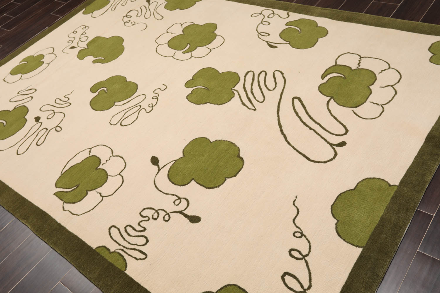 6x9 Beige, Green, Color Hand Knotted All-Over 100% Wool Modern Oriental Rug