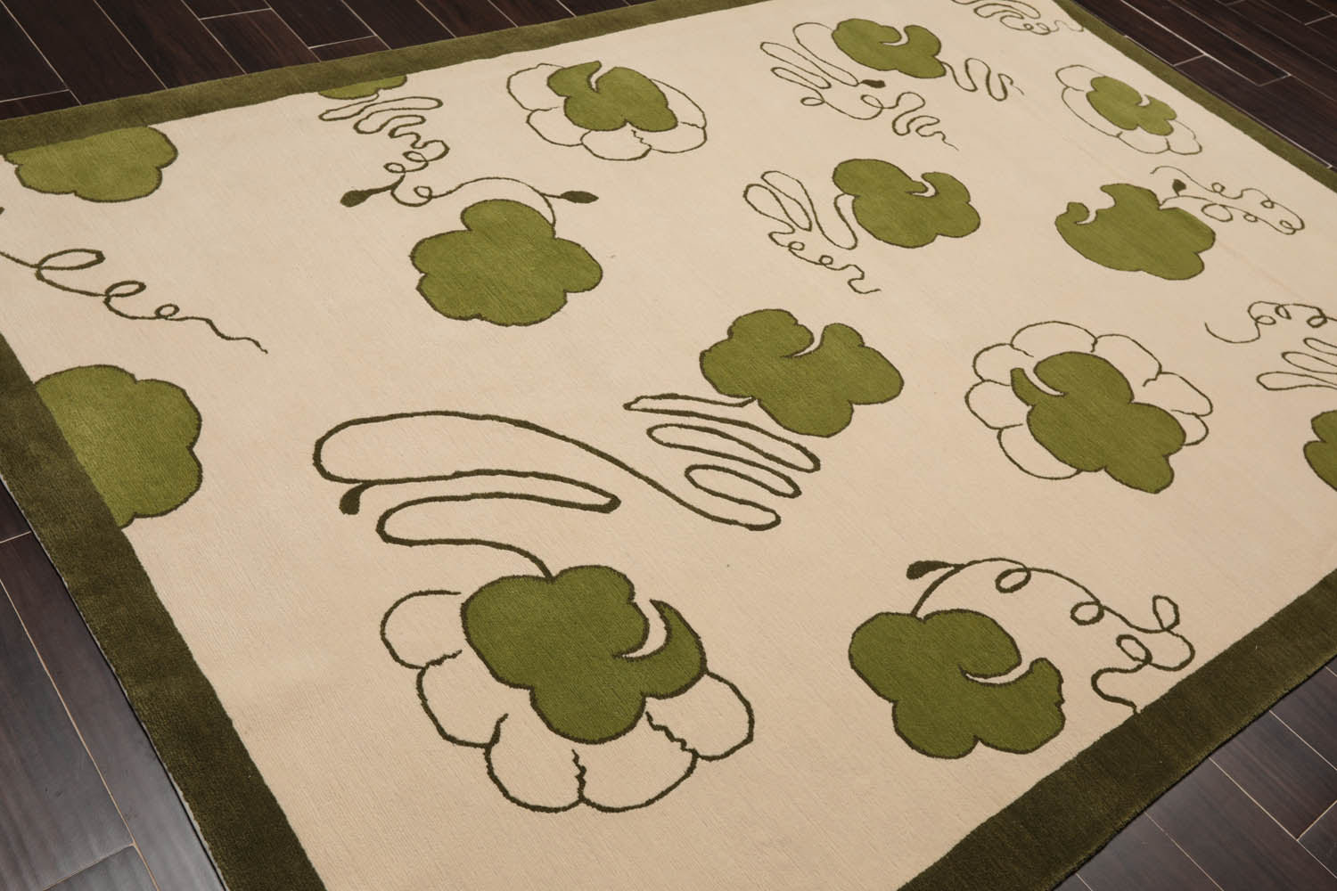 6x9 Beige, Green, Color Hand Knotted All-Over 100% Wool Modern Oriental Rug