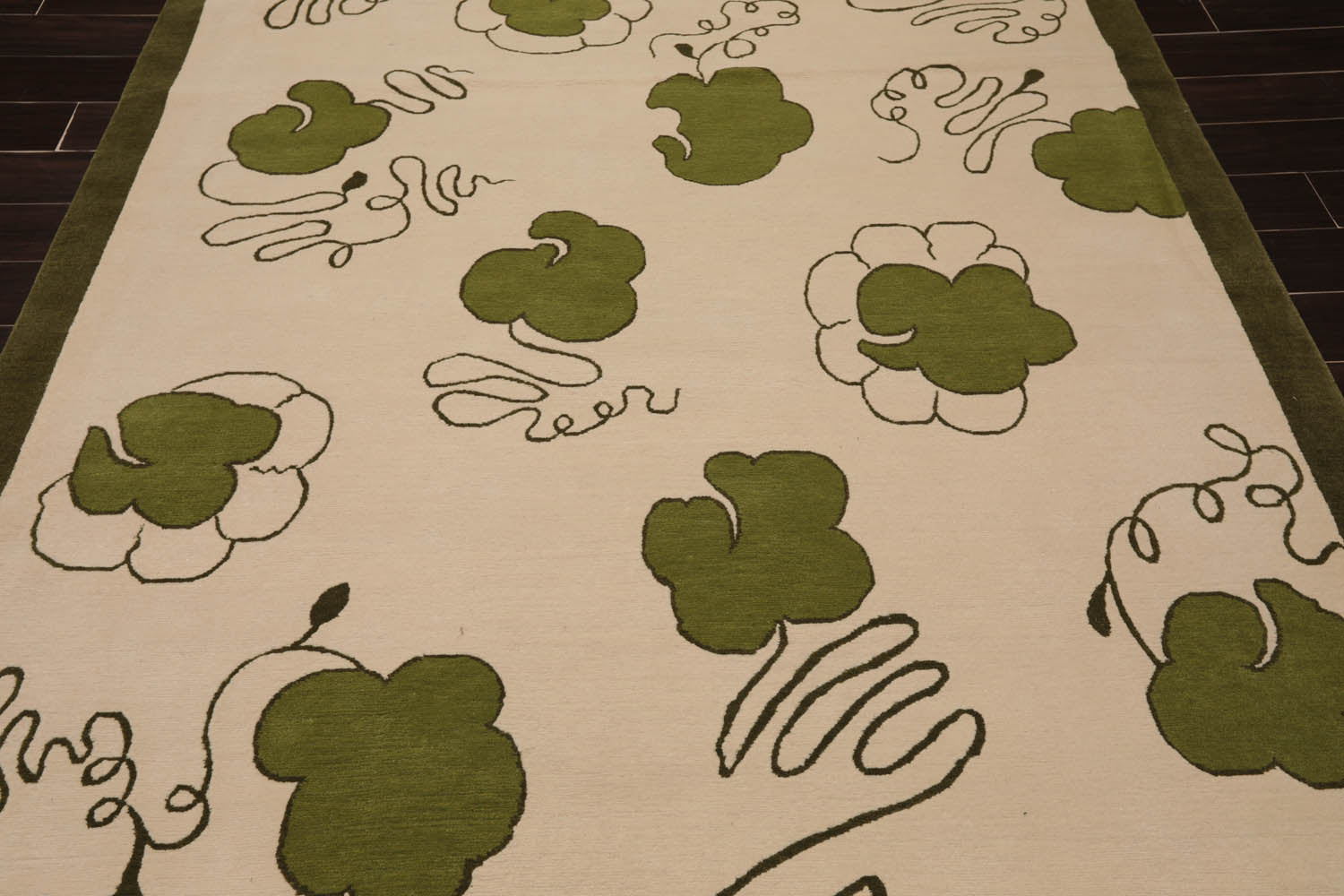 6x9 Beige, Green, Color Hand Knotted All-Over 100% Wool Modern Oriental Rug