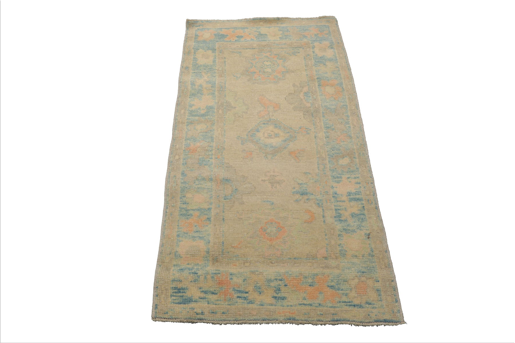 3x5 Beige, Aqua, Peach Color Hand Knotted Turkish Wool Arts & Crafts/Mission Oriental Rug
