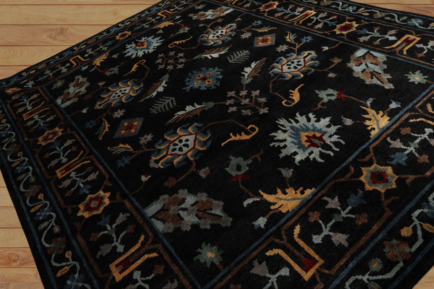 8x10 Charcoal, Blue, Aqua Color Hand Knotted Tibetan Wool Traditional Oriental Rug