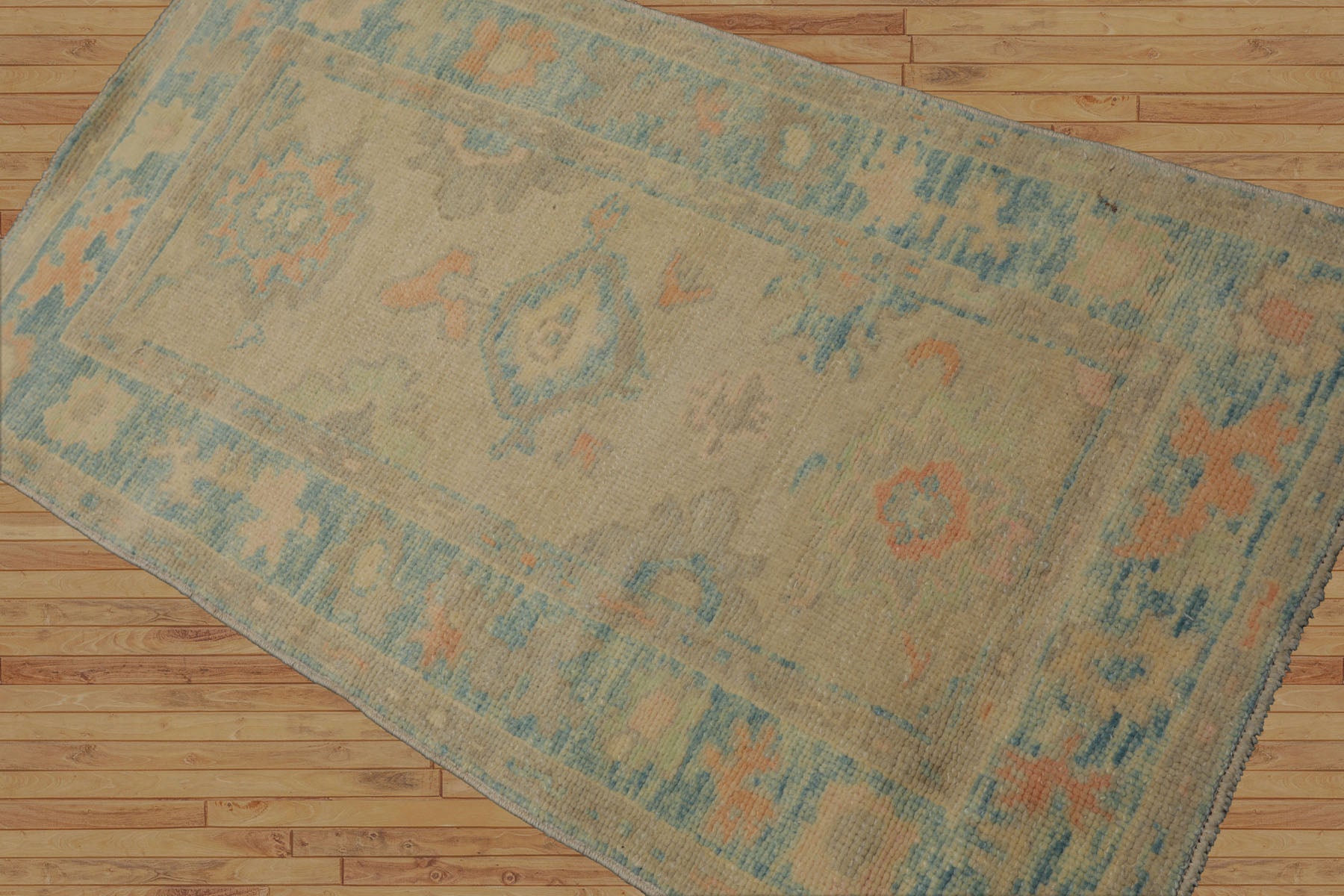 3x5 Beige, Aqua, Peach Color Hand Knotted Turkish Wool Arts & Crafts/Mission Oriental Rug