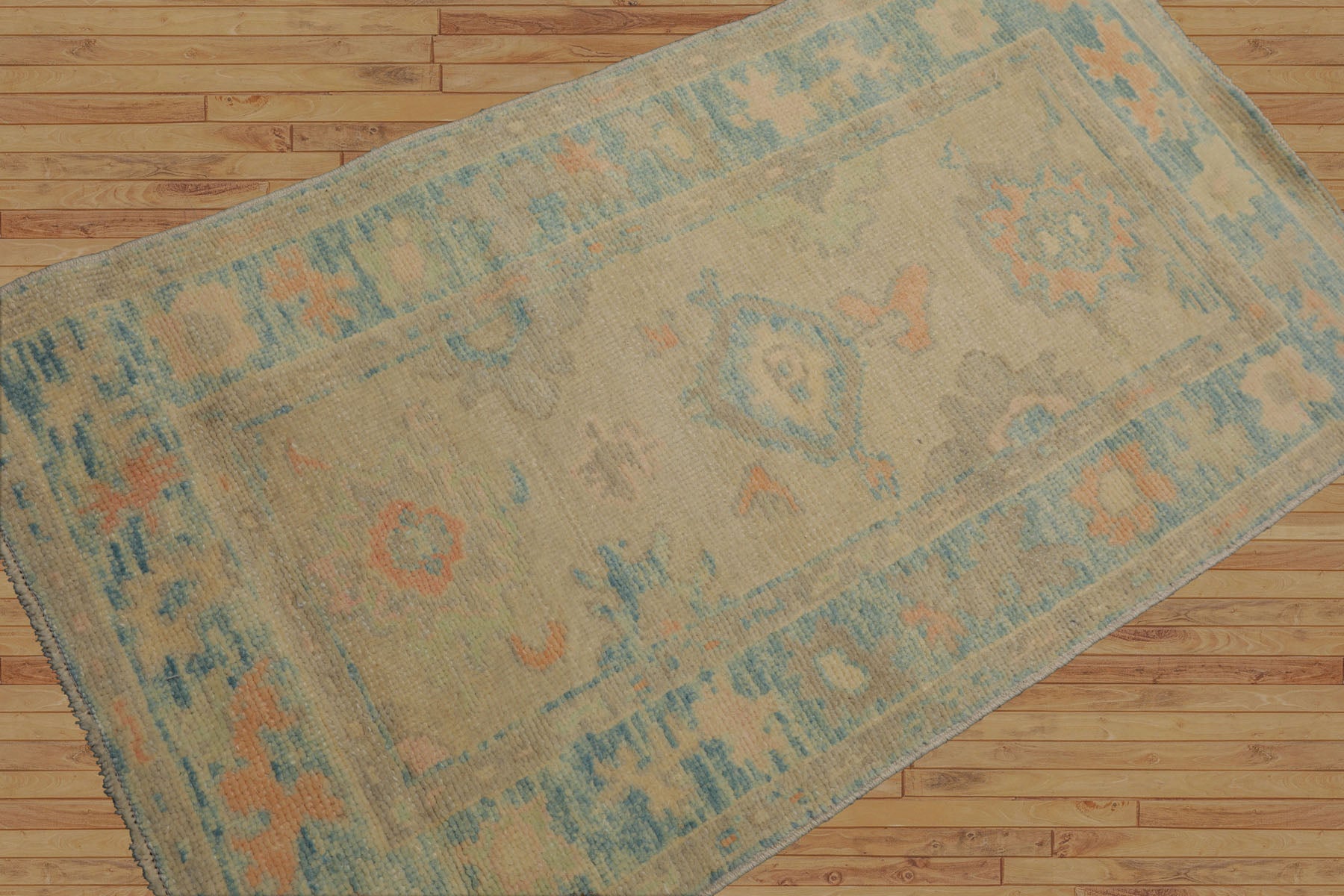3x5 Beige, Aqua, Peach Color Hand Knotted Turkish Wool Arts & Crafts/Mission Oriental Rug