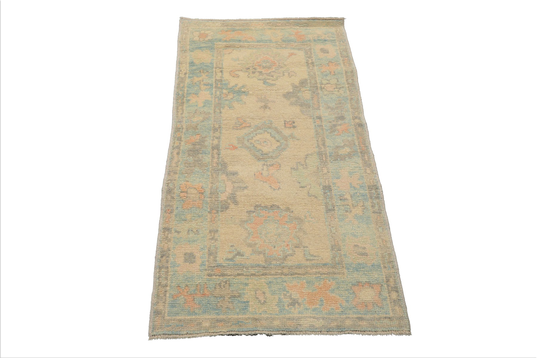 3x5 Beige, Aqua, Peach Color Hand Knotted Turkish Wool Arts & Crafts/Mission Oriental Rug