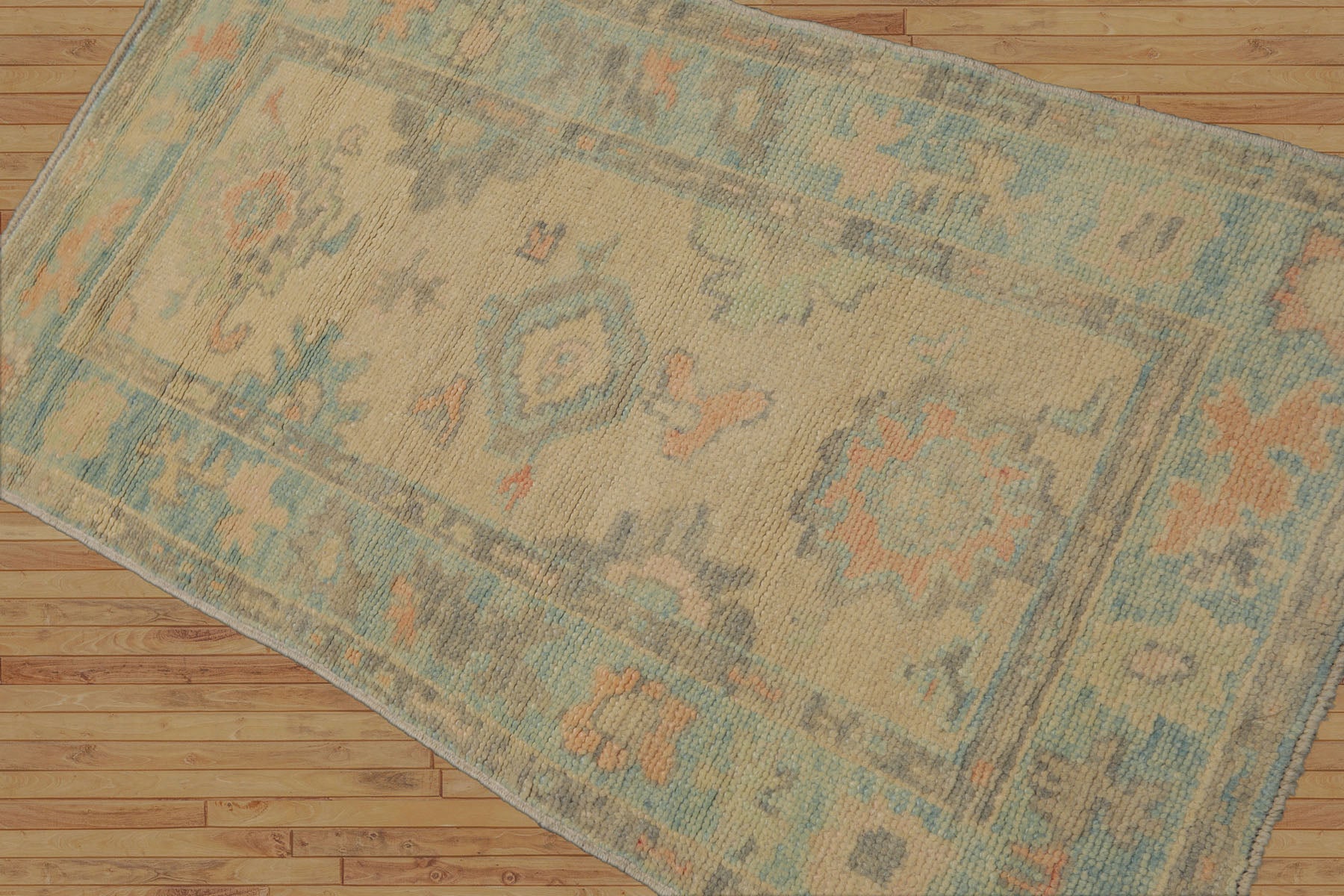 3x5 Beige, Aqua, Peach Color Hand Knotted Turkish Wool Arts & Crafts/Mission Oriental Rug