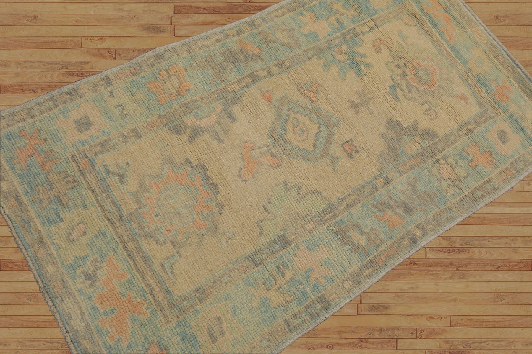 3x5 Beige, Aqua, Peach Color Hand Knotted Turkish Wool Arts & Crafts/Mission Oriental Rug