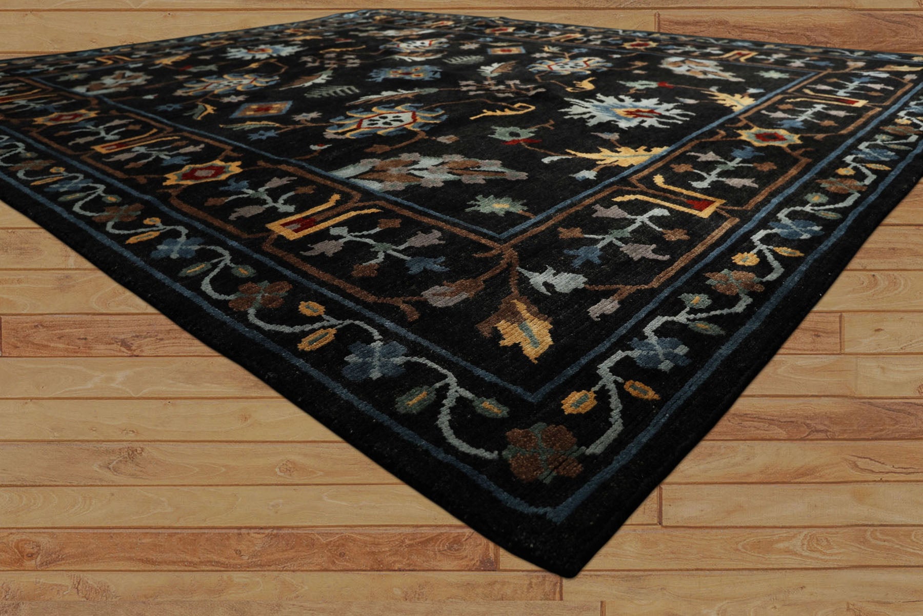 8x10 Charcoal, Blue, Aqua Color Hand Knotted Tibetan Wool Traditional Oriental Rug