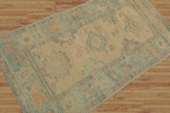 3x5 Beige, Aqua, Peach Color Hand Knotted Turkish Wool Arts & Crafts/Mission Oriental Rug