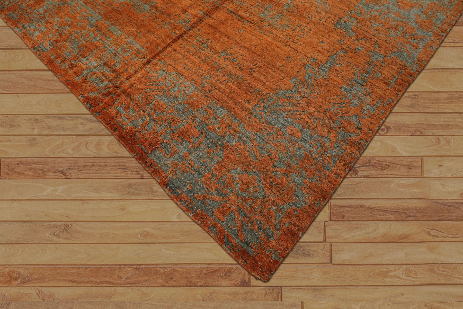 8x10 Teal, Orange, Color Hand Knotted Sherpa Wool Modern & Contemporary Oriental Rug