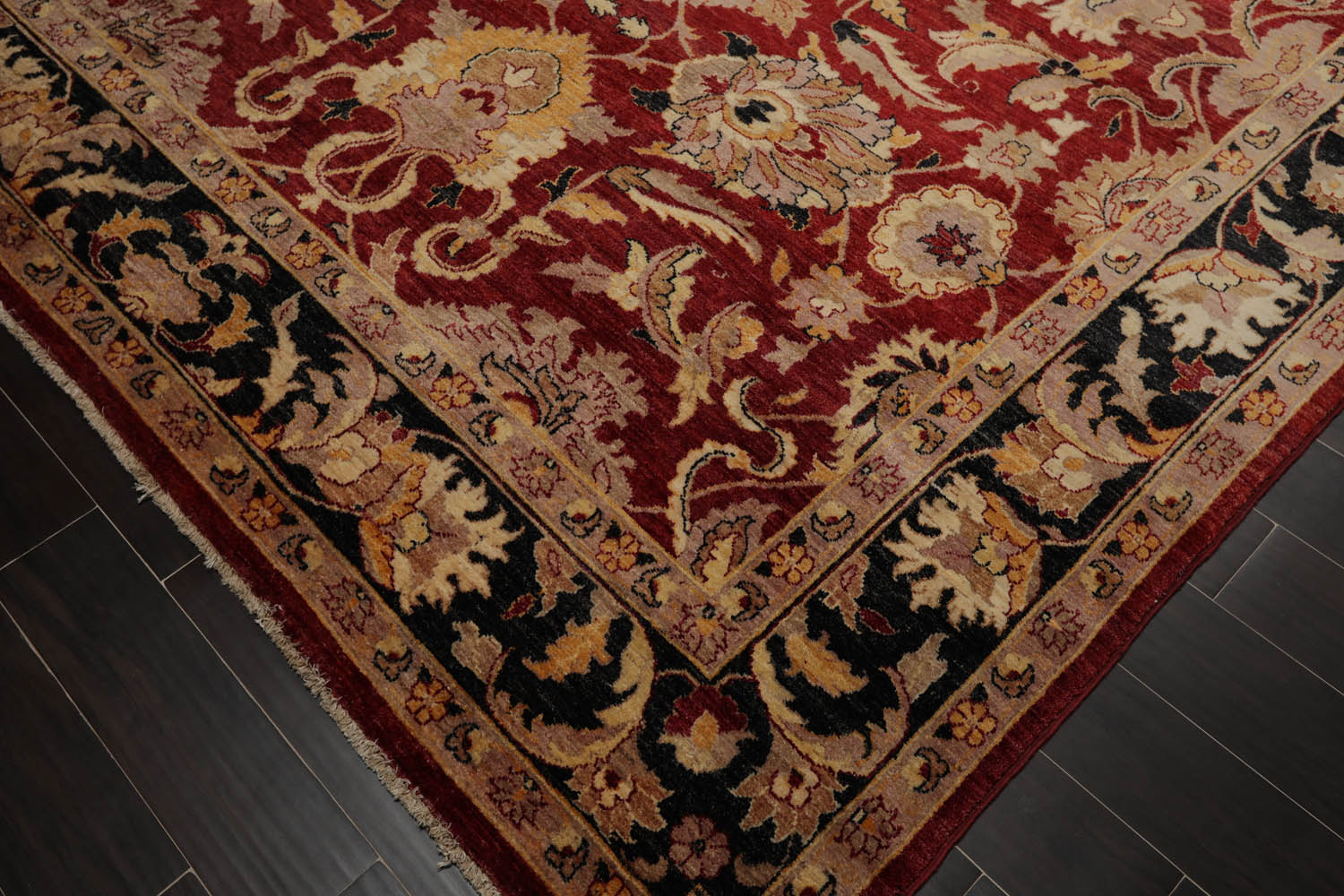 9x12 Rusty Red, Charcoal, Beige Color Hand Knotted All-Over 100% Wool Traditional Oriental Rug