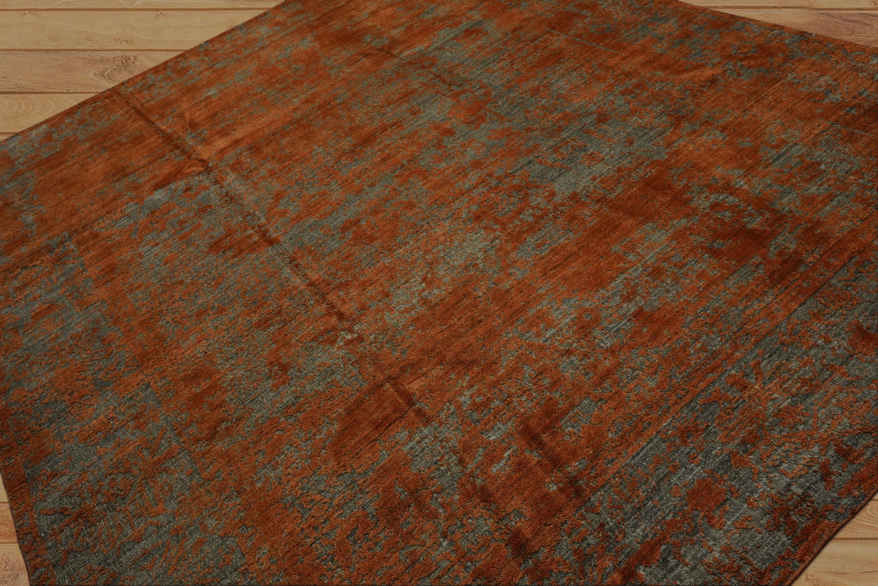 8x10 Teal, Orange, Color Hand Knotted Sherpa Wool Modern & Contemporary Oriental Rug